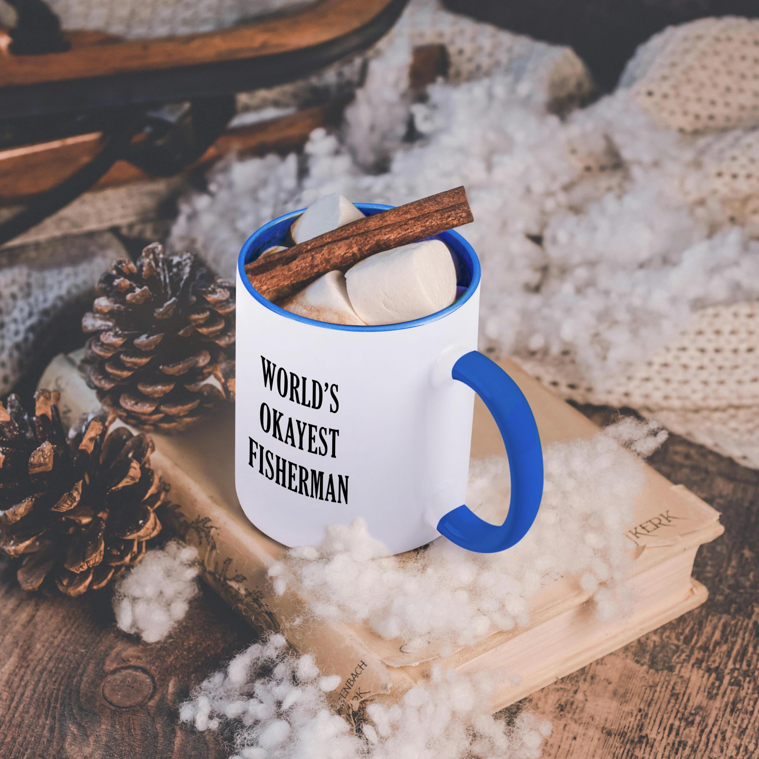 3dRose Worlds Okayest Fisherman Ceramic Coffee Mug - Blue & White Design - Perfect for Fishing Enthusiasts & Gift Giving