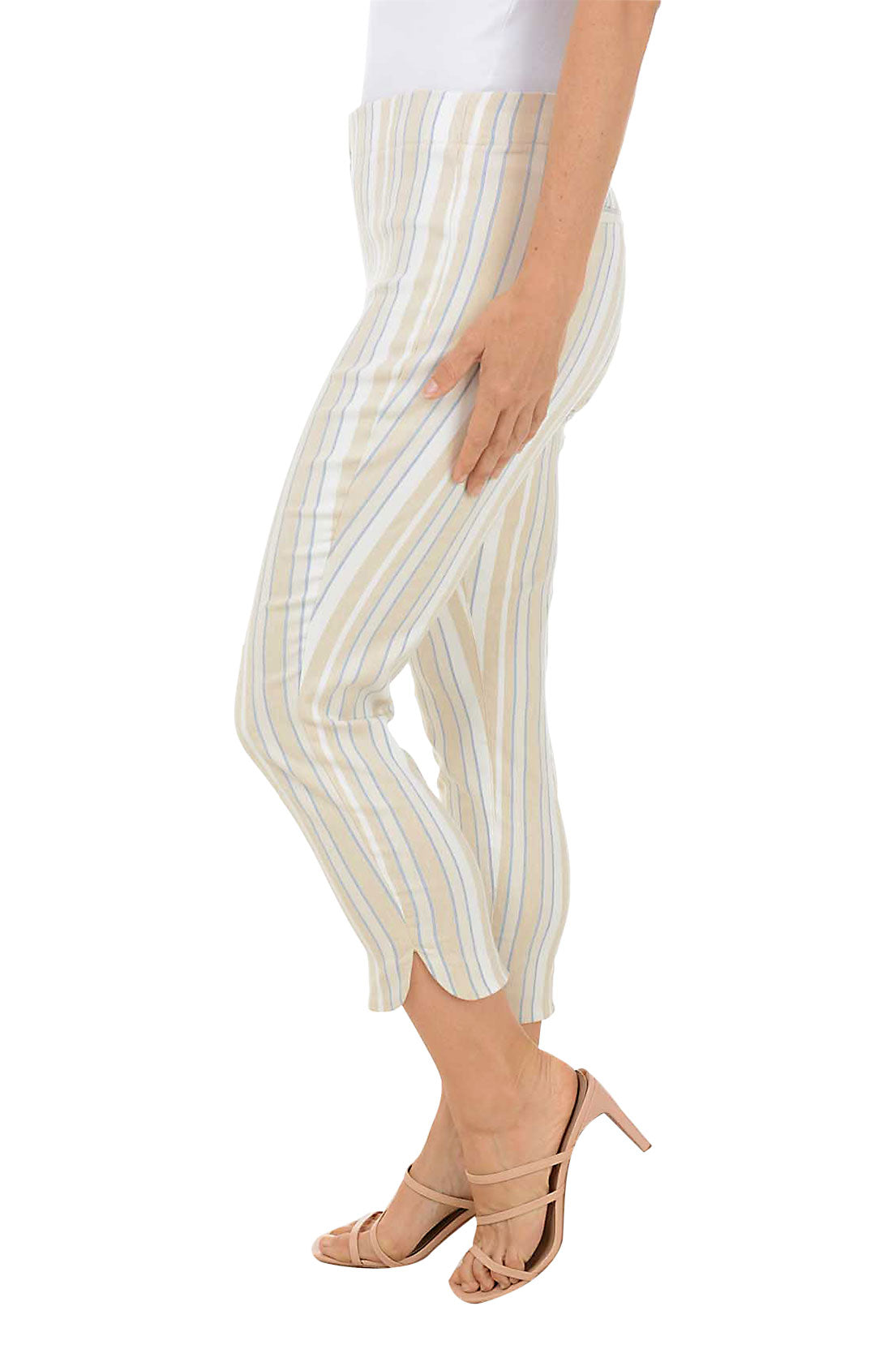 Women's Safari Striped Tulip Hem Capri Pants - Stylish Casual Summer Pants for Travel, Beach & Outdoor Adventures