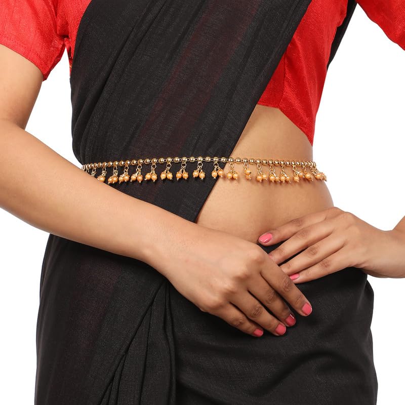 Contemporary Gold Plated Rose Gold Pearl Studded Kamarbandh Waist Belt for Women & Girls - Stylish & Durable Belly Chain Jewelry (Gold) | Perfect for Weddings, Parties & Festive Occasions