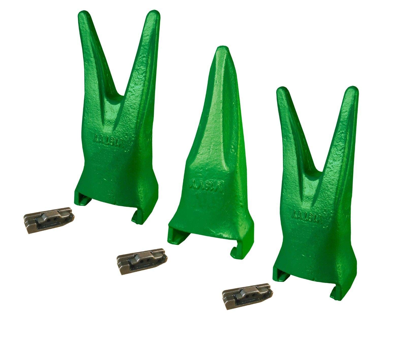 3-Pack Esco Style Super V Excavator Bucket Tiger Rock Teeth & Pins - V19TVY, V19VY - Heavy Duty Excavator Teeth for Mining, Trenching & Construction Work