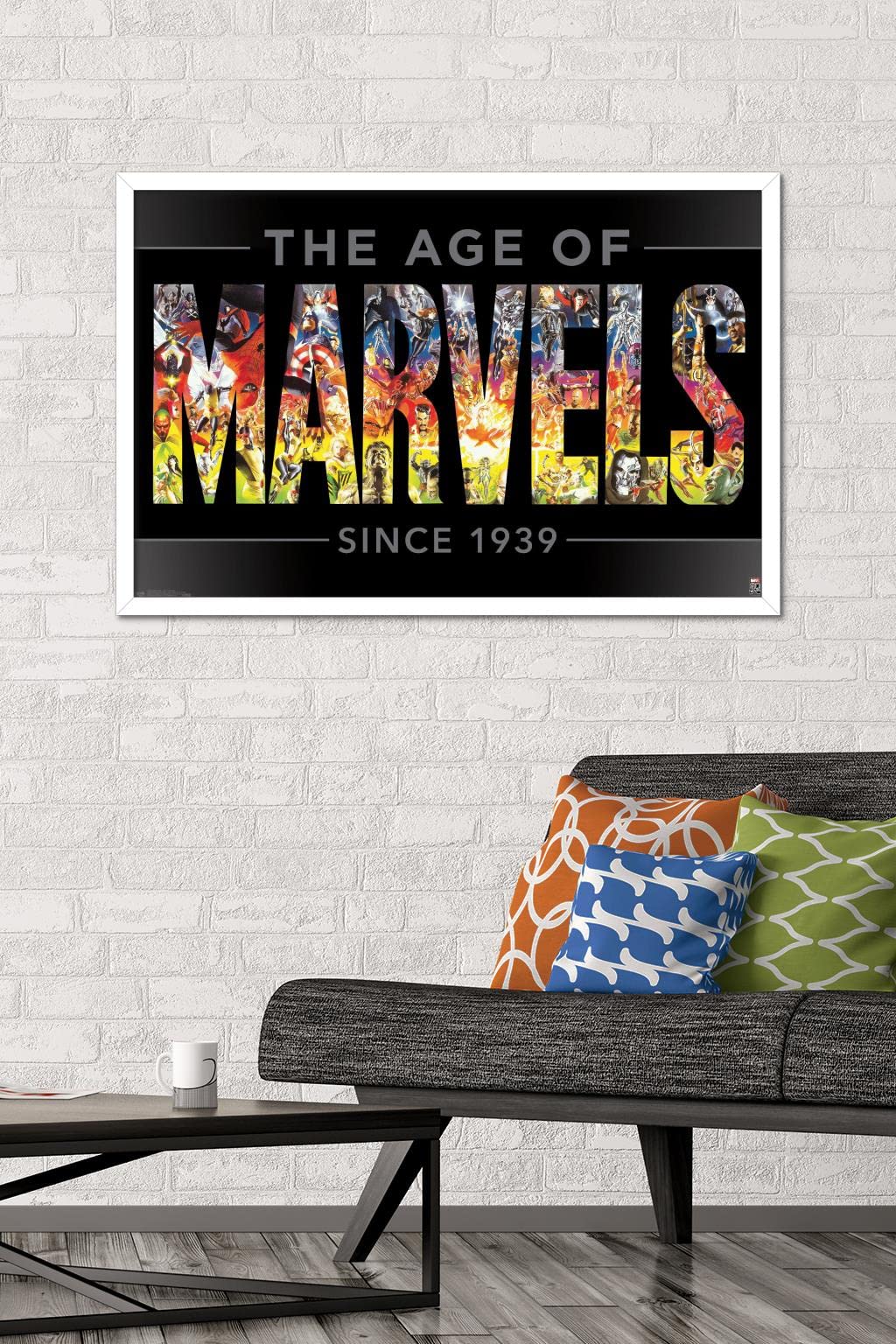 Marvel Comics 80th Anniversary Wall Poster - Age of Marvels Framed Art Print 22.375x34 Inches - Premium White Frame for Home, Office & Game Room Decor