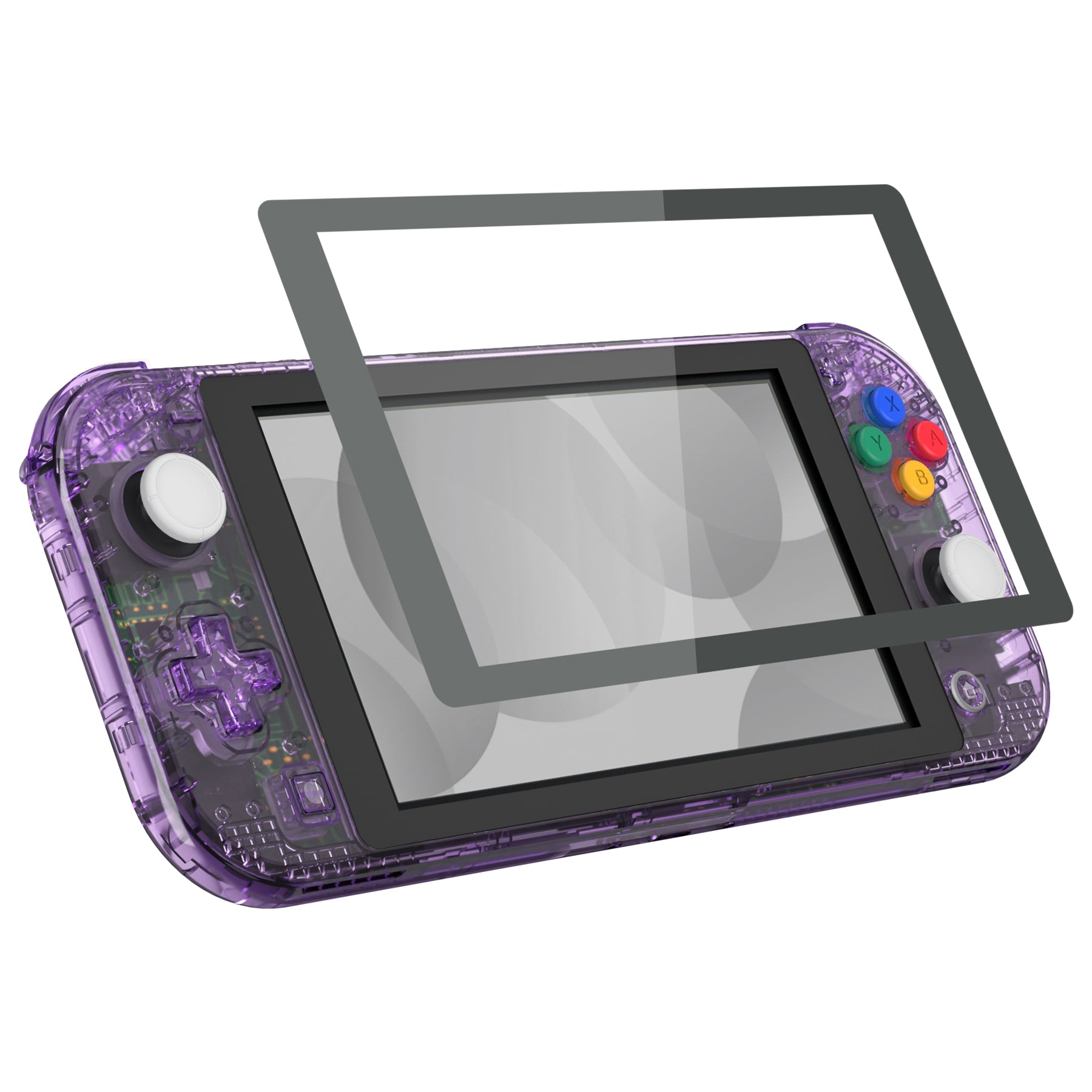 eXtremeRate Crystal Clear Atomic Purple DIY Replacement Shell for Nintendo Switch Lite - Custom Controller Housing with Screen Protector | Gaming Accessories for NSL Handheld Console | Perfect for Travel & Home Entertainment