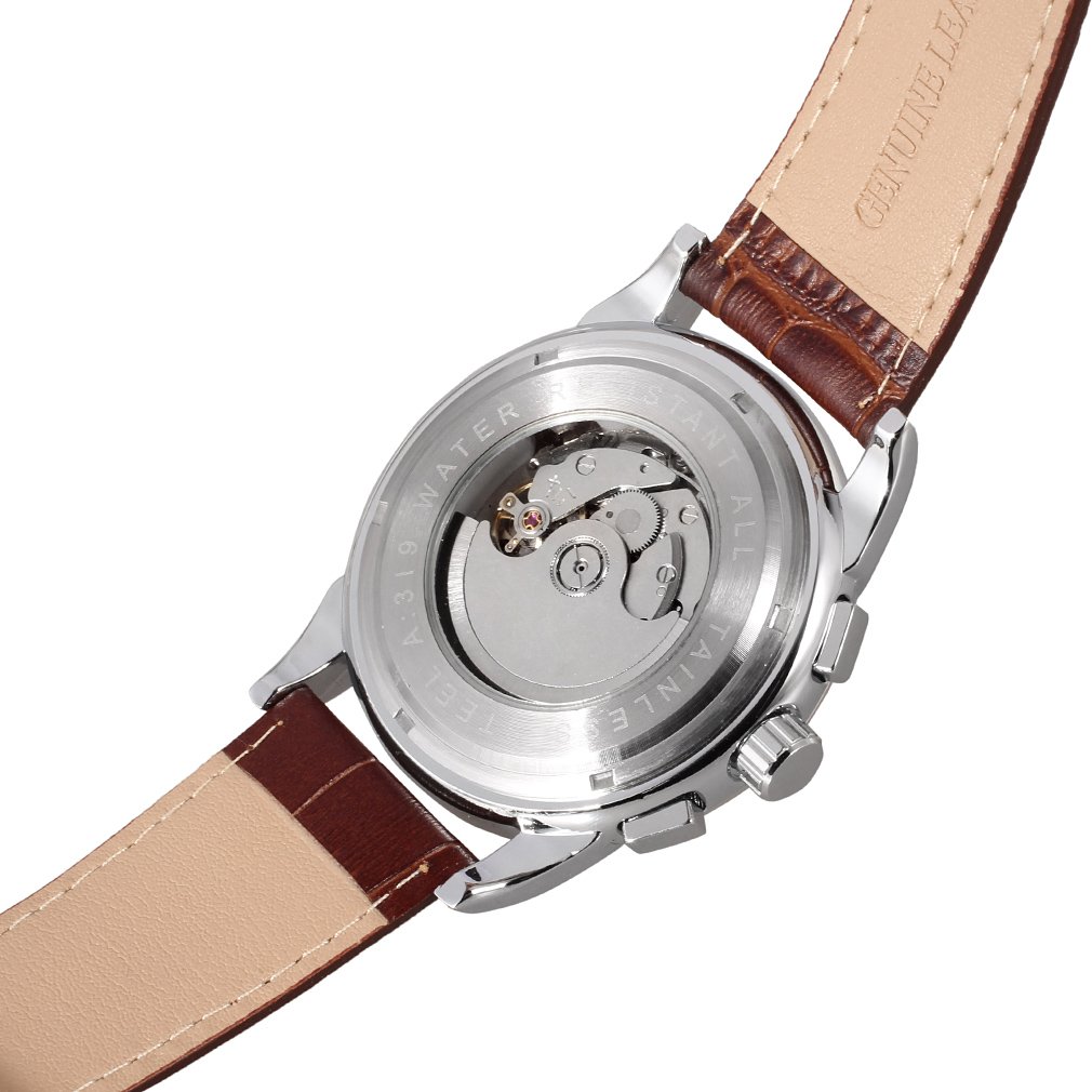 FORSINING Men's Automatic Watch - Silver Dial, Genuine Brown Leather Strap, Water Resistant, Luxury Dress Watch for Business, Wedding & Formal Occasions