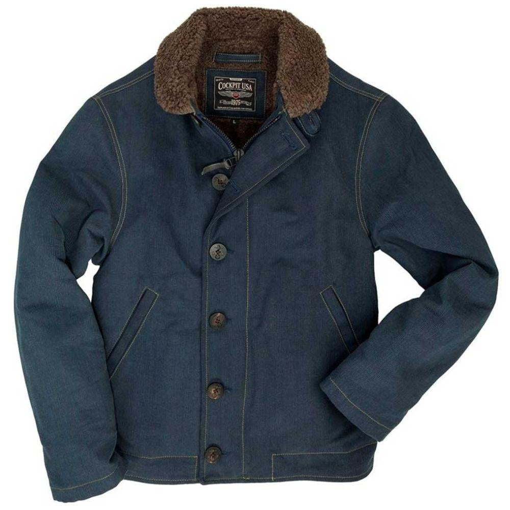 Cockpit USA Men's USN N1 Bedford Cord Deck Jacket - Navy & Sage | Vintage Military Style Winter Coat for Outdoor Work & Casual Wear