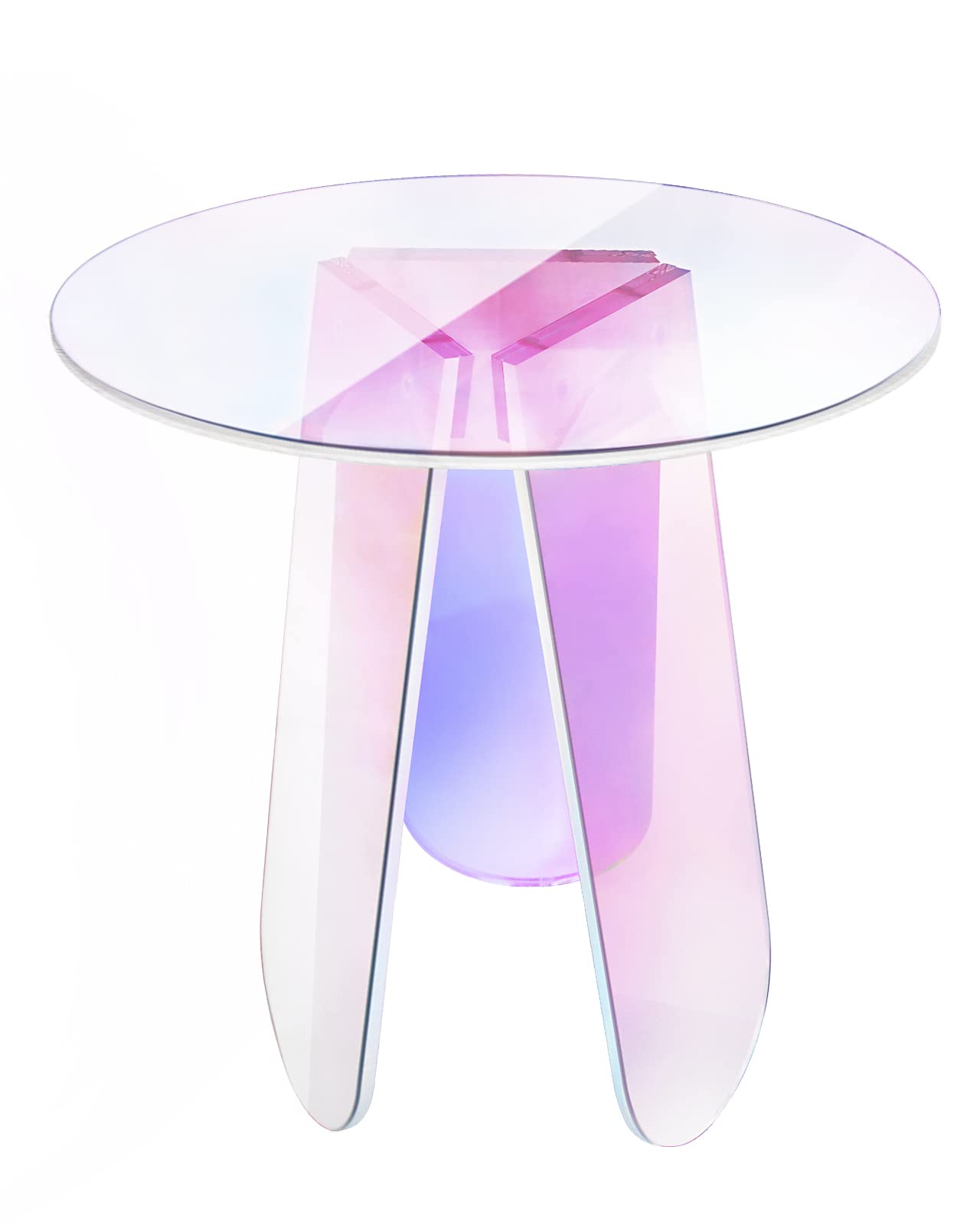 Iridescent Acrylic Coffee Table & Side Table - Round Clear End Table, Nightstand for Bedroom, Living Room, Small Spaces | Modern Bistro Decor, Perfect for Apartments & Dorms