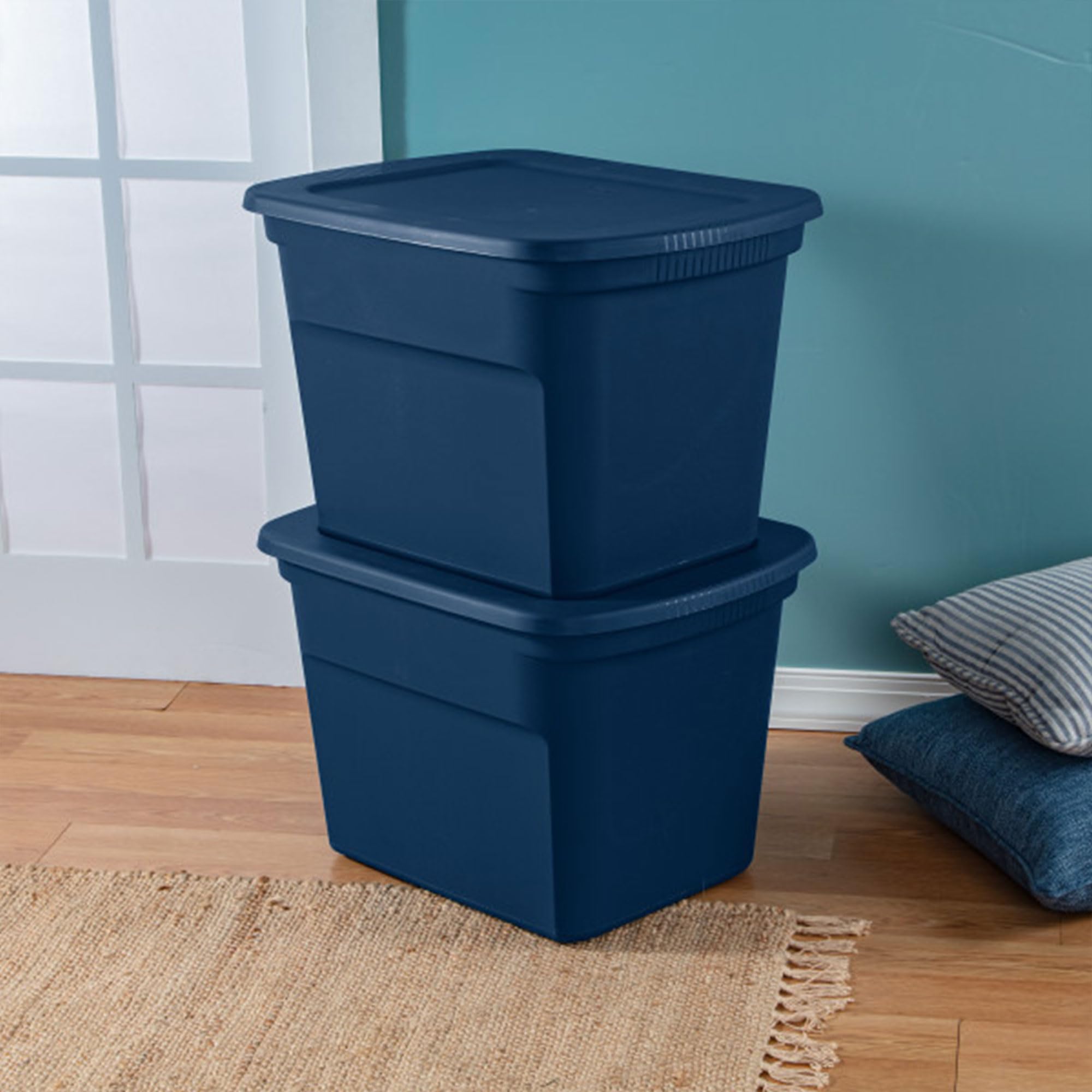 Sterilite 8-Pack 18 Gallon Plastic Storage Bins with Lids, Durable Stackable Tote Containers in Marine Blue - Perfect for Home Organization, Garage Storage & Moving Supplies