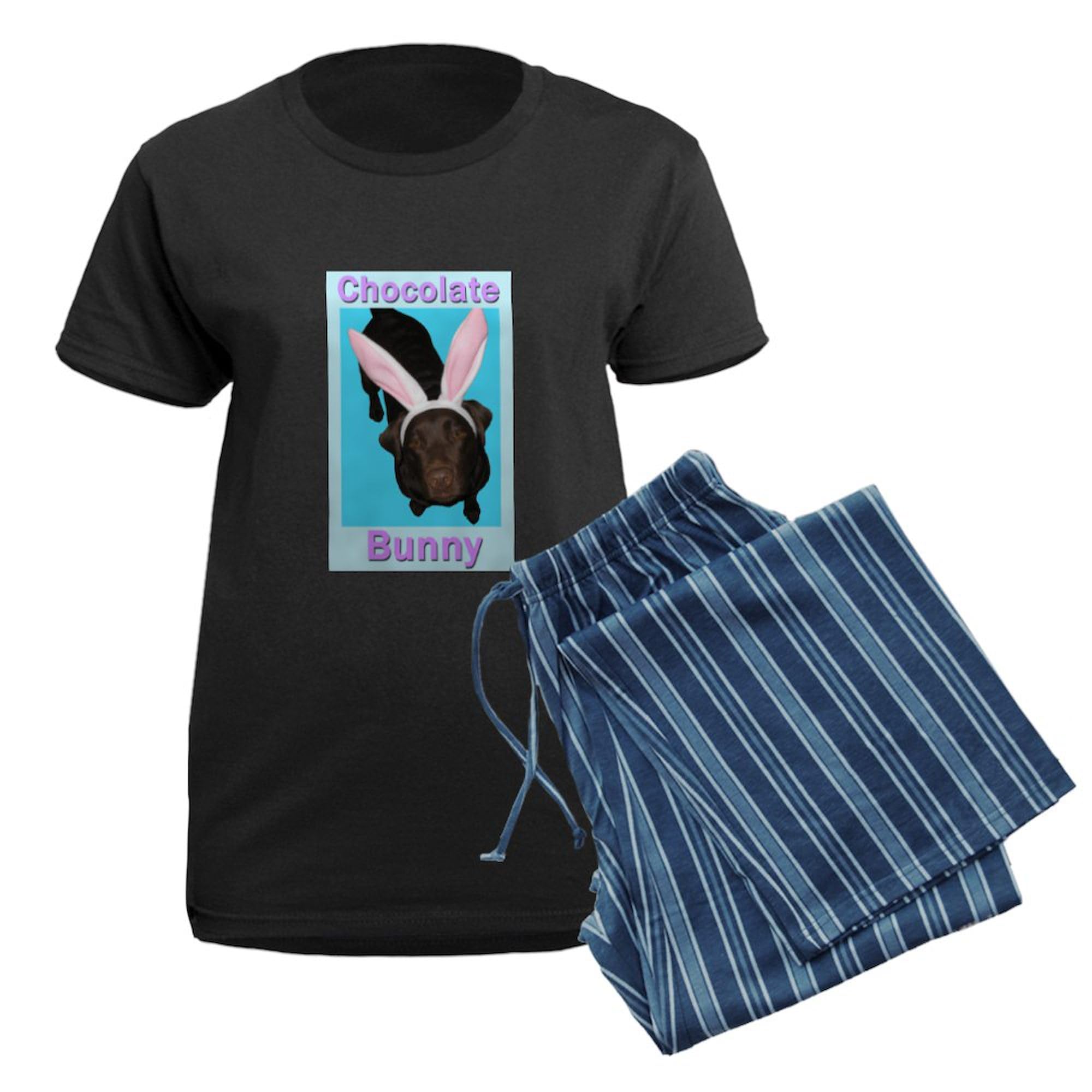 Chocolate Bunny Women's Dark Pajamas Set - Cute Novelty Sleepwear for Women | Cozy Lounge & Sleep Pajamas for Easter Gifts, Birthday Presents