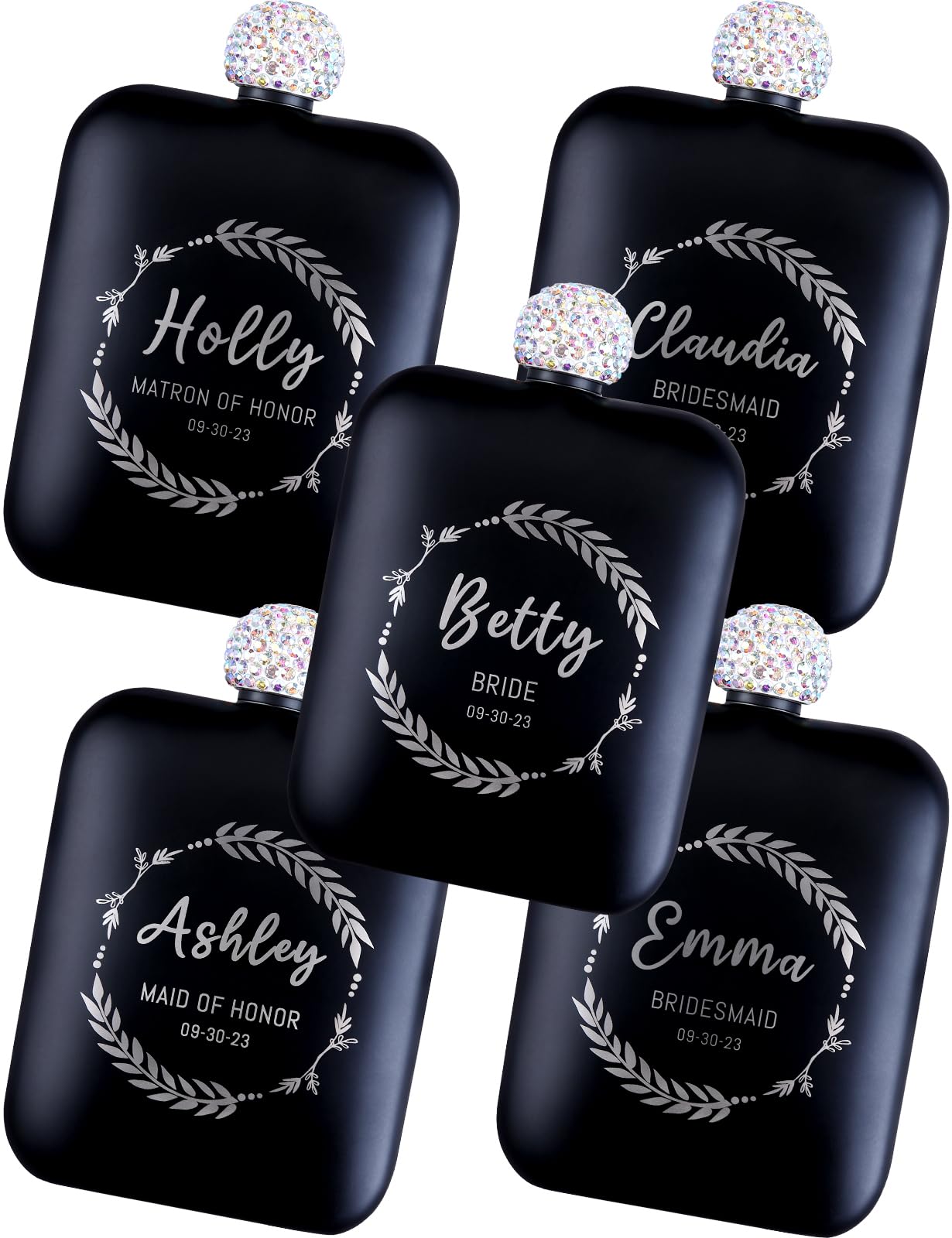 Personalized Whiskey Flask Set of 5 - Custom Engraved Bridesmaid Gifts for Women - Perfect for Weddings, Bachelorette Parties & Bridal Showers - Great for Celebrations, Girls' Night Out & Special Occasions