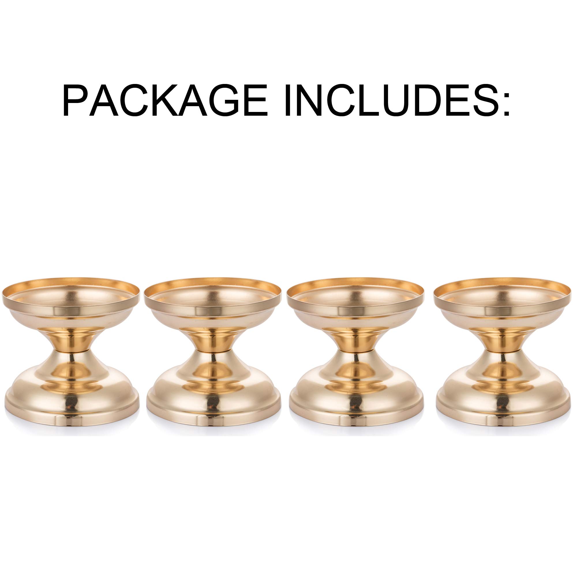 4 Pcs Gold Metal Pillar Candle Holders - Elegant 3