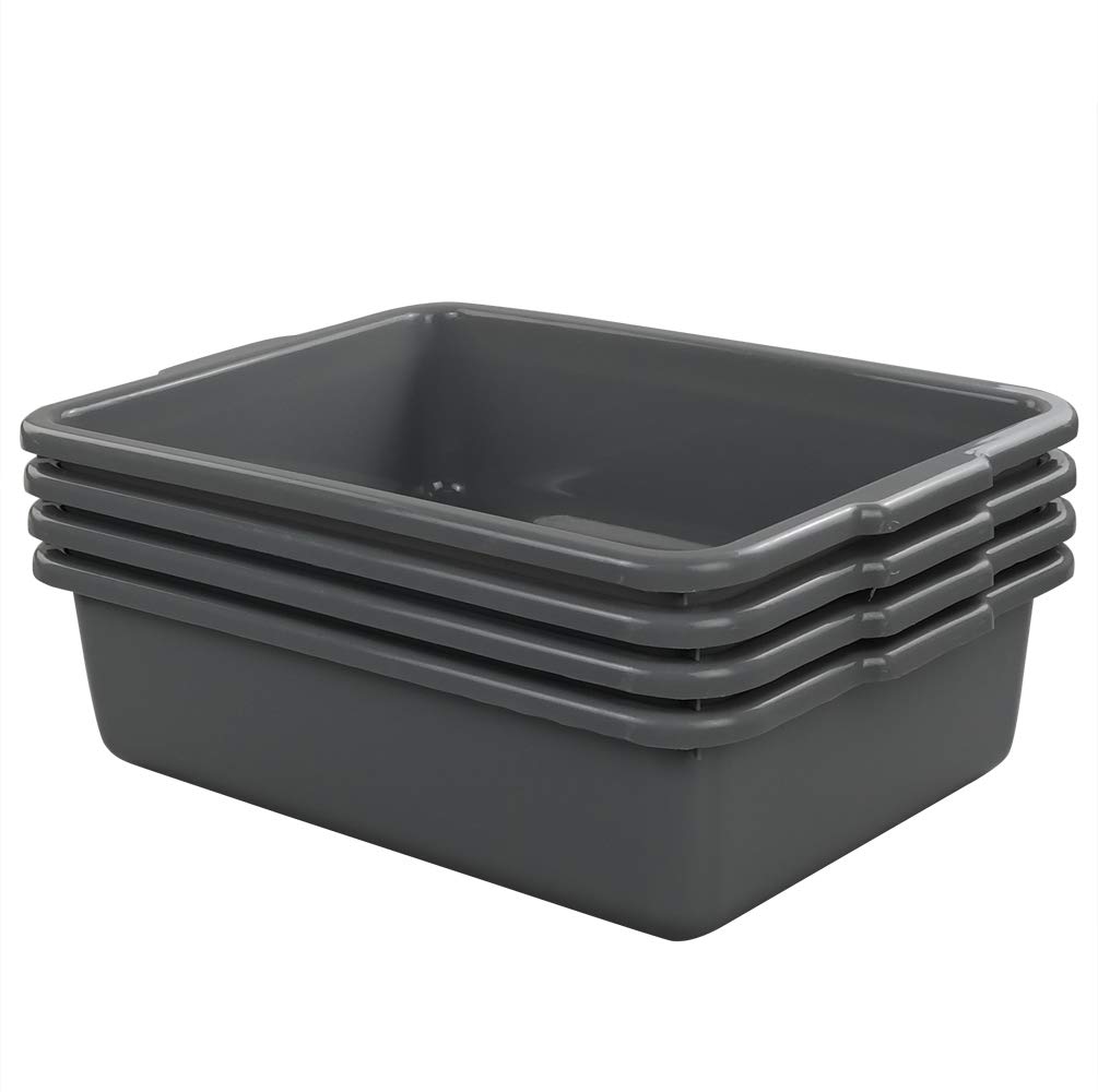 4-Pack Grey Plastic Bus Tubs - 13L Commercial Tote Boxes for Restaurant, Kitchen & Food Service - Heavy Duty Dish Bins for Busy Cafes, Catering & Buffet Operations