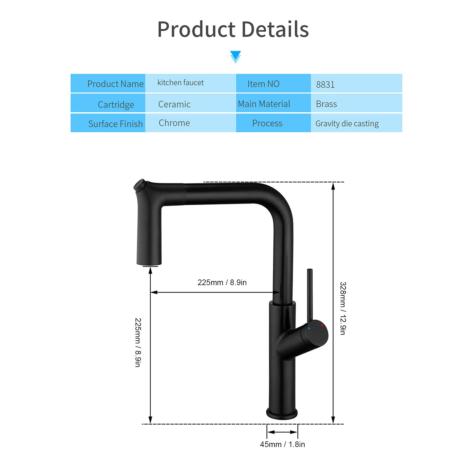 Alvinlite Pull Out Kitchen Faucet with 360 Degree Swivel Spout - Stainless Steel Water Tap for Home, Hotel, Restaurant & Commercial Use - Perfect for Washing Dishes, Filling Pots & Cleaning Countertops