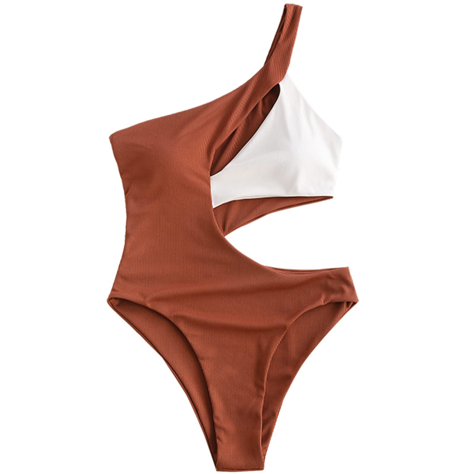ZAFUL Women's Sexy One Shoulder Ribbed Bikini - Colorblock Cutout Monokini Swimsuit for Beach, Pool Party & Summer Vacation