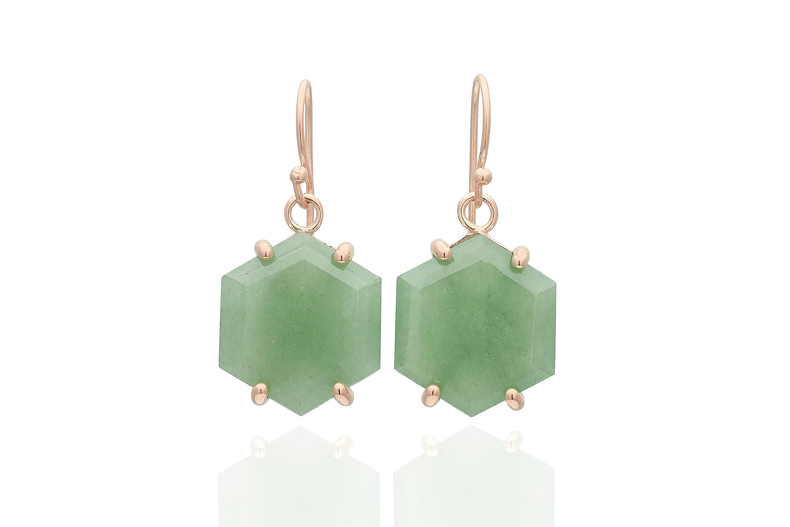 14K Gold Green Aventurine Hexagon Dangle Earrings for Women - Elegant Statement Jewelry for Party & Office