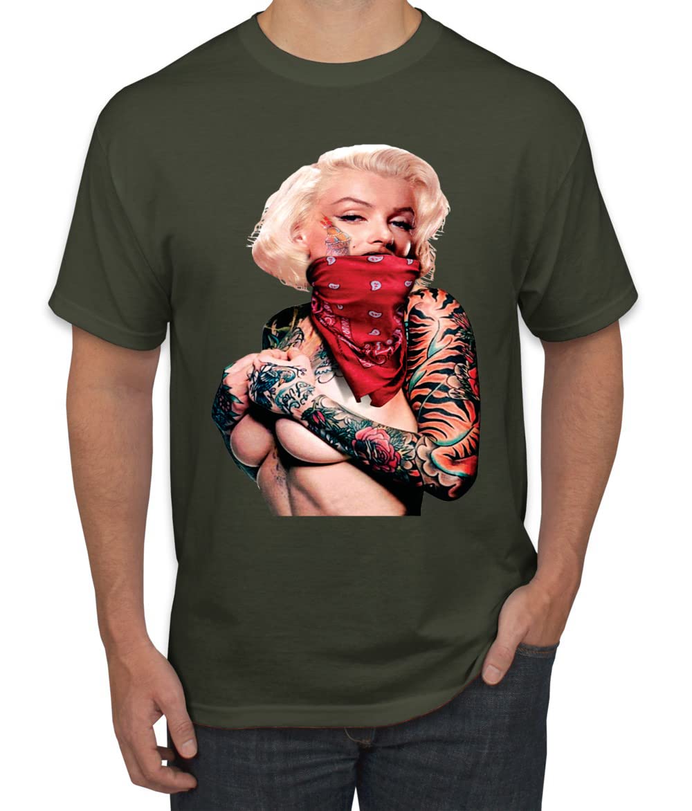 Vintage Marilyn Monroe Tattoo Face Red Bandana Graphic T-Shirt for Men - Retro Pop Culture Tee for Casual Wear & Street Fashion