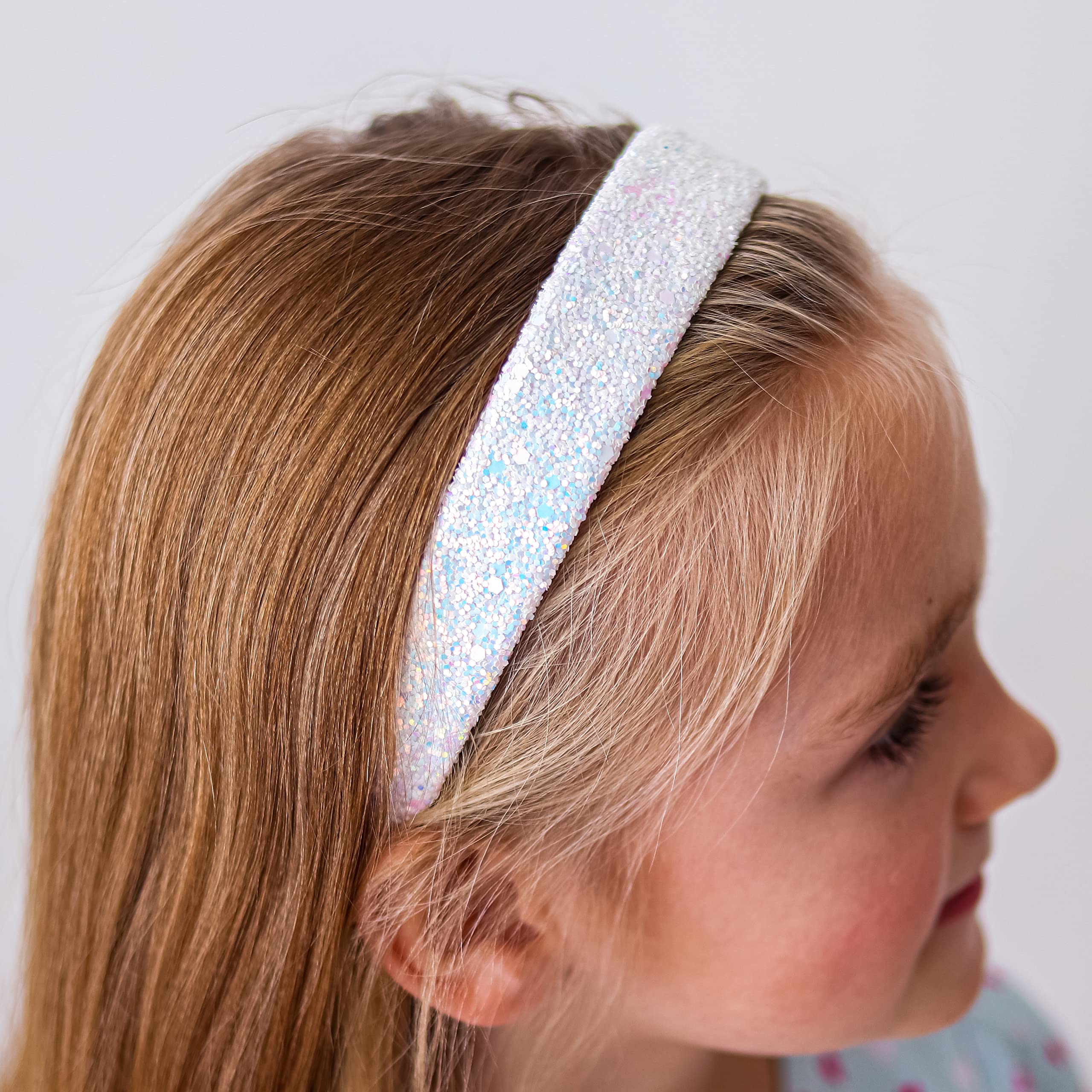 Sparkly Glitter Headbands for Girls - No Shed Wide Hair Accessories for Toddlers & Kids | Cute Alice Style Hair Bands for Easter, Birthday Parties & Special Occasions | FROG SAC White Headbands for Little Girls