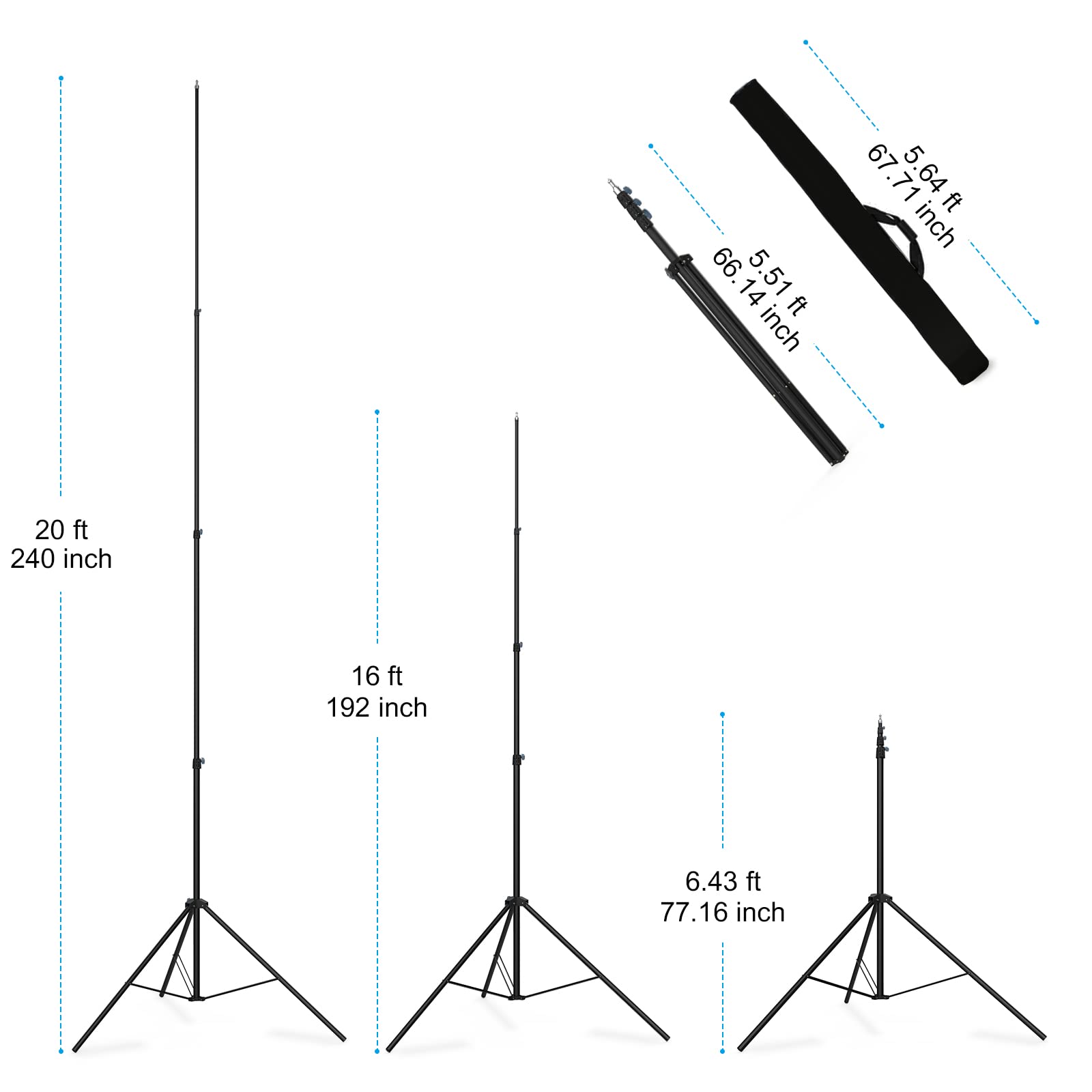 Heavy Duty 20ft/240inch Light Stand with Air Cushioned Tripod & Carry Bag - 600cm Sky High Support for Video Camera, Photography Lights, Studio Equipment & Gimbal Stabilizers - Perfect for Sports Events, Photo Shoots & Professional Videography