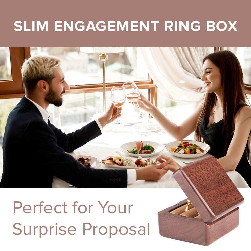 Elegant Wooden Double Ring Box - Slim Walnut Jewelry Storage for Engagement Rings, Wedding Bands & Promise Rings - Magnetic Closure Proposal Ring Box - Rustic Keepsake Box for Couples (2 Pack) - Perfect for Proposals, Anniversaries & Romantic Gift Giving