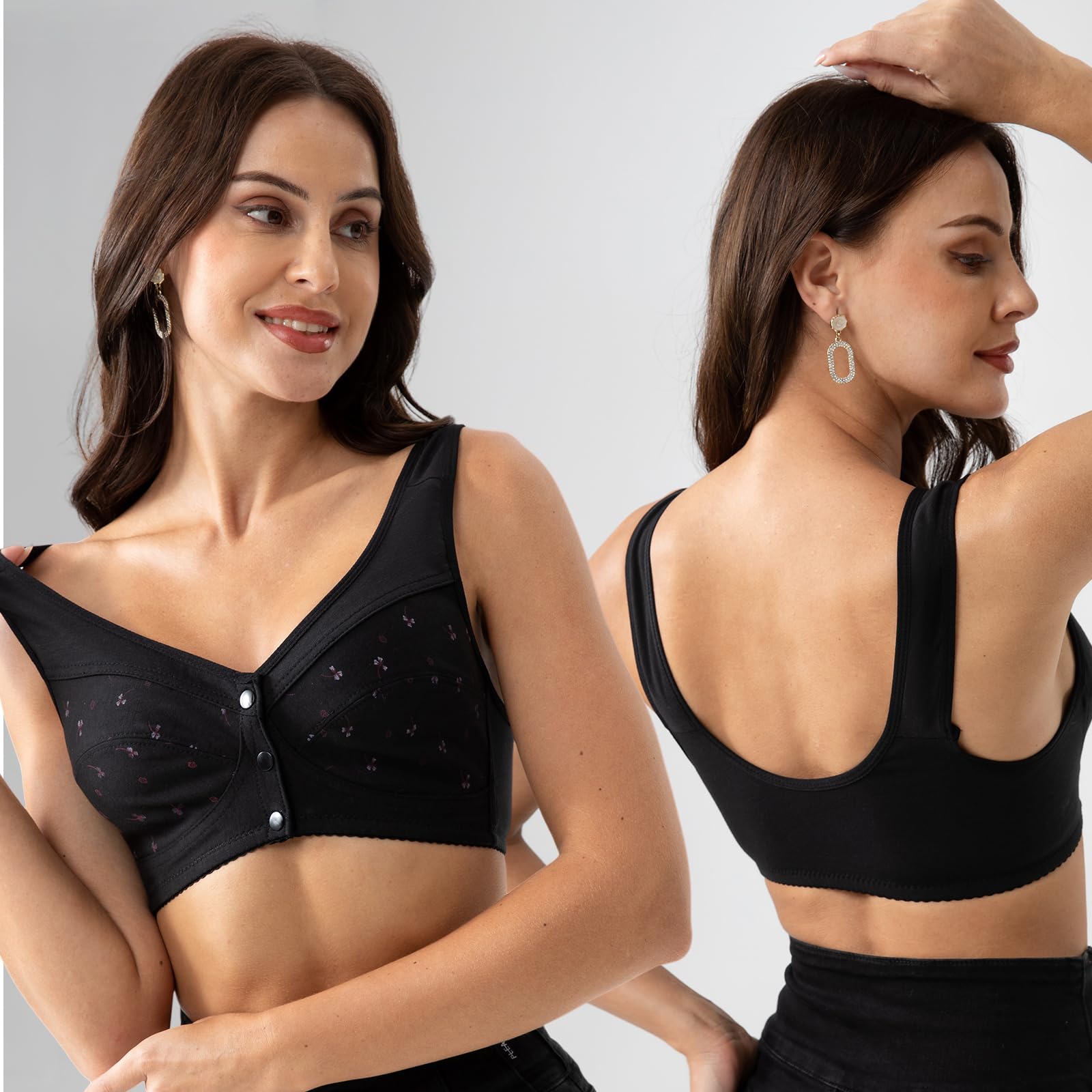 Comfortable Front Closure Bras for Women - No Underwire Daisy Bra, Supportive & Soft Wireless Bras for Older Women - Perfect for Everyday Wear, Yoga & Relaxation