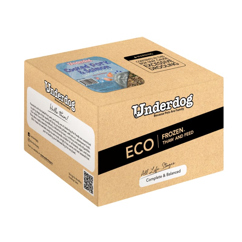 Premium Underdog Cooked Pork & Salmon Fresh Frozen Dog Food 3kg - Grain-Free, High-Protein Meal for Adult Dogs - Perfect for Daily Feeding & Training Treats