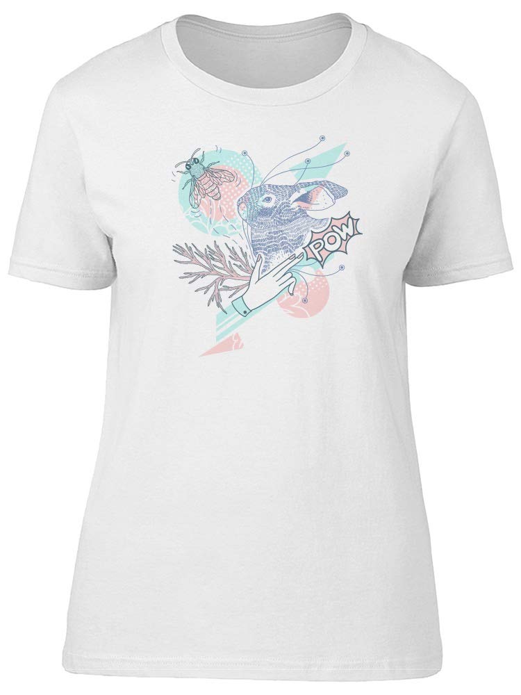 Men's Gray Rabbit and A Hand Pow! Graphic T-Shirt - Casual Streetwear for Everyday Wear