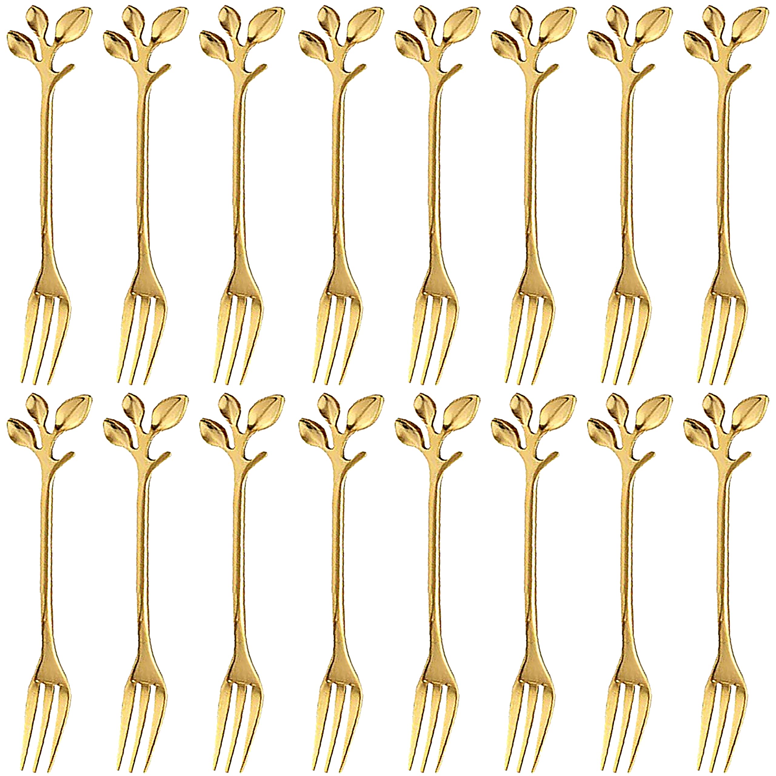 16-Piece Stainless Steel Gold Leaf Appetizer Forks Set - 4.7 Inch Elegant Cake & Fruit Forks for Dessert Tasting, Wedding Parties & Kitchen Accessories (Gold) - Perfect for Catering Events, Bridal Showers & Home Entertaining