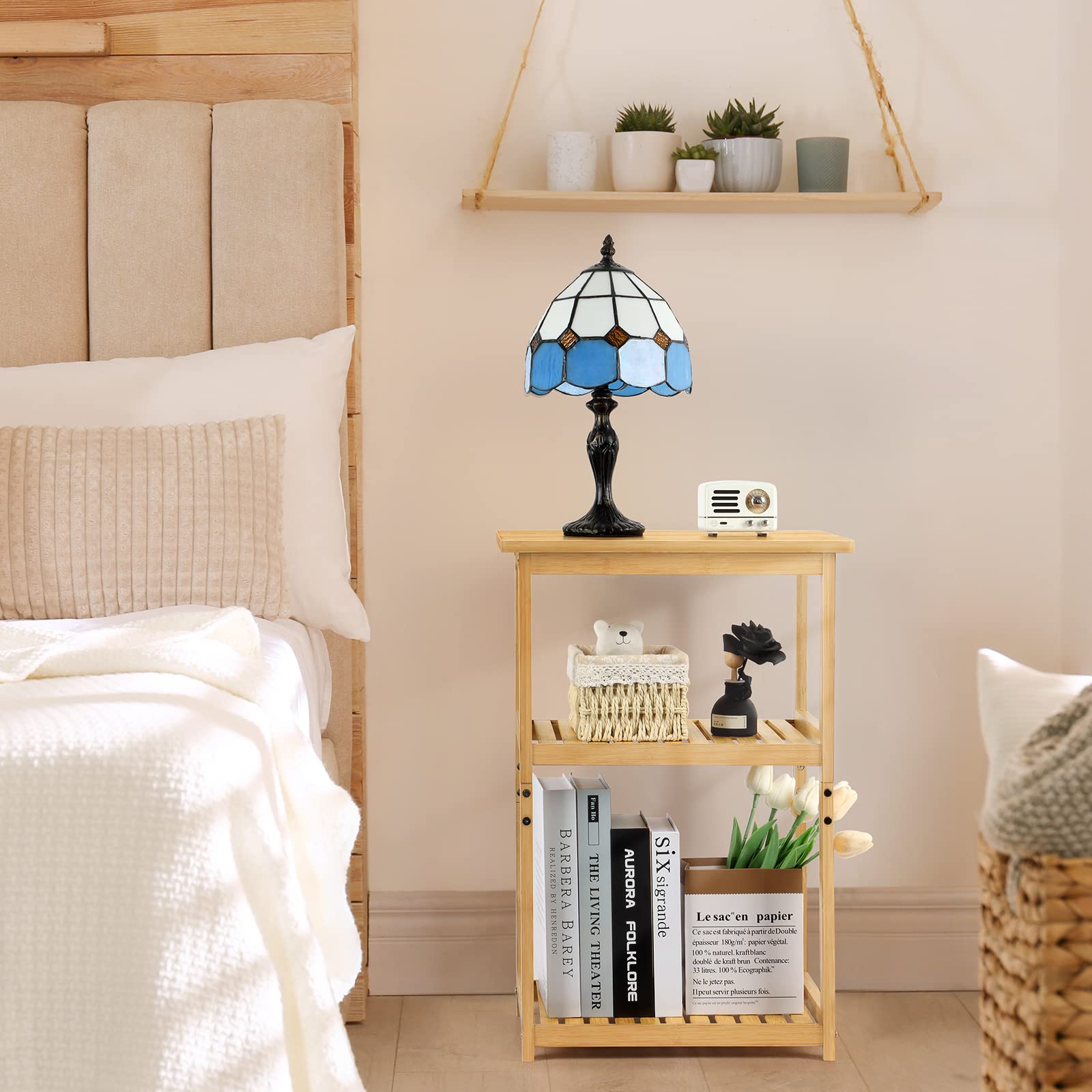 Smusei Side Table Set of 2 - Bamboo End Tables for Living Room, Bedroom, Office - Farmhouse Style Nightstand for Small Spaces - Perfect for Guest Rooms, Apartments & Dorm Decor