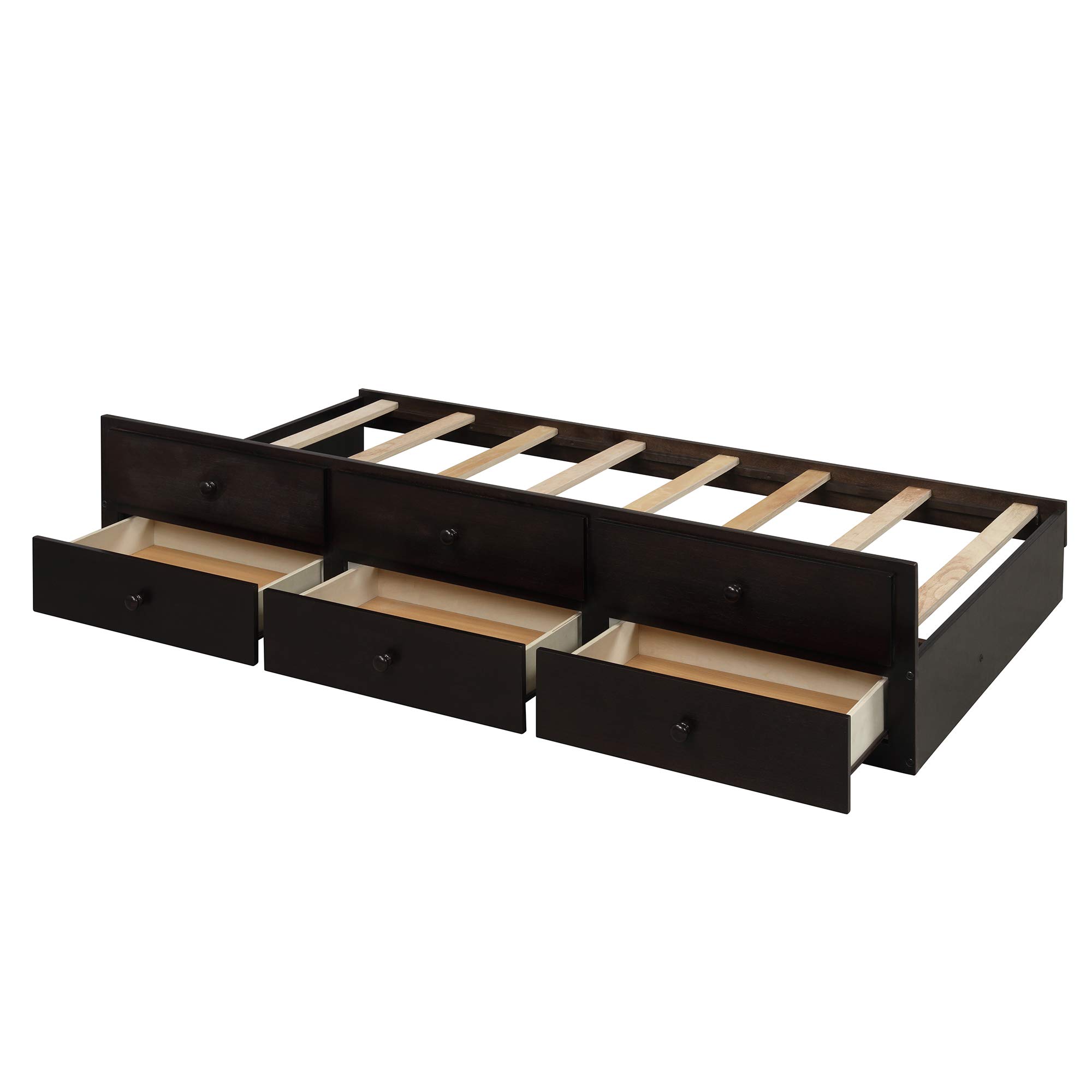 Solid Wood Twin Over Twin Bunk Bed for Kids with Trundle, Storage Drawers & Safety Guardrails - No Box Spring Needed (Espresso + Pine) - Perfect for Small Bedrooms, Guest Rooms & Vacation Homes