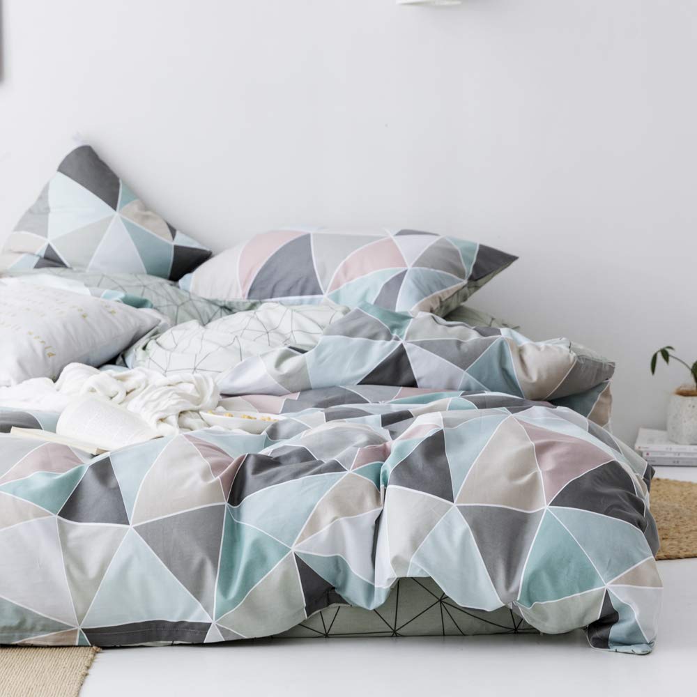 Geometric King Duvet Cover Set - 100% Cotton Reversible Diamond Pattern Bedding with 2 Pillow Shams (3-Piece) - Perfect for Modern Bedroom Decor & Guest Room Styling