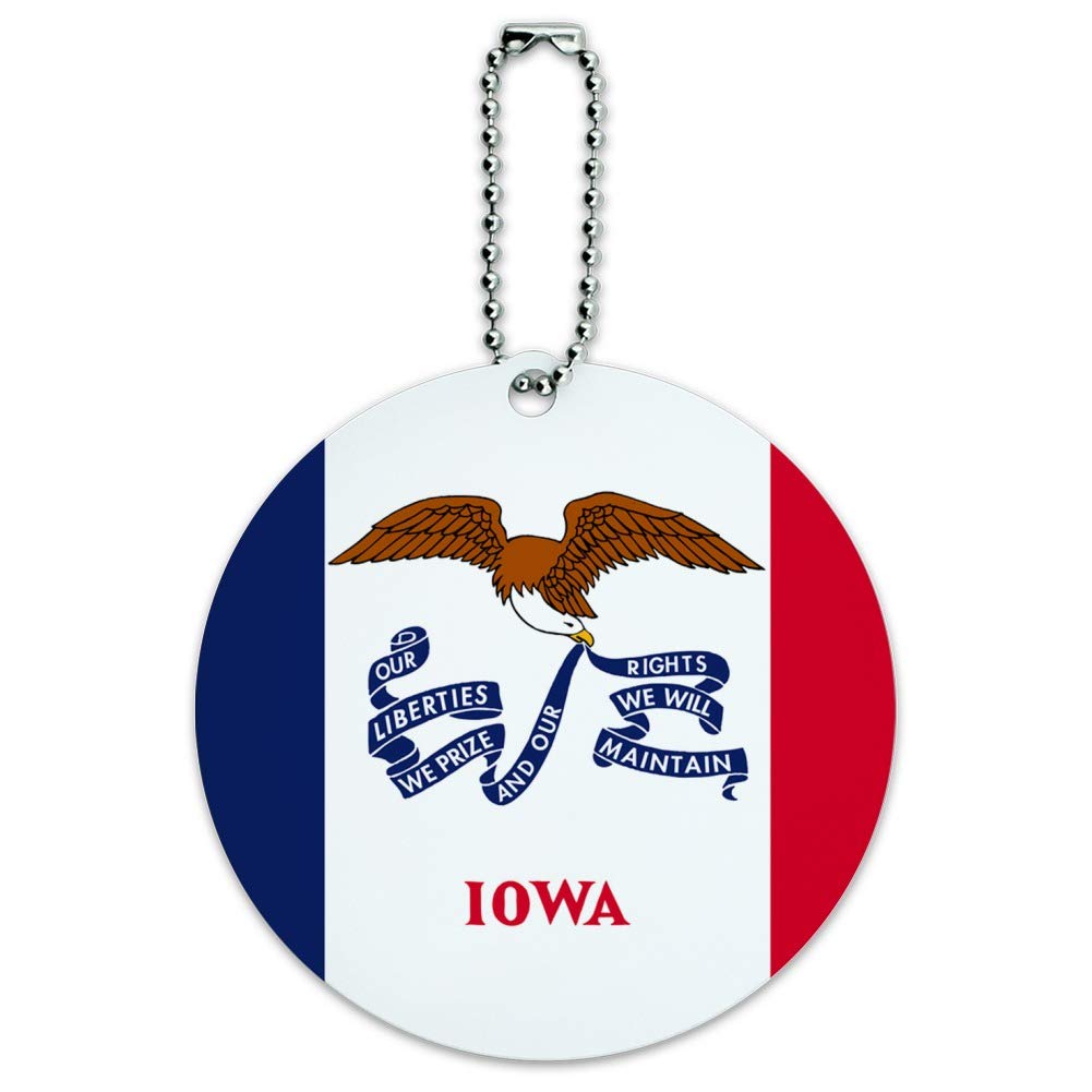 Iowa State Flag Round Luggage ID Tag - Durable Suitcase Identification Card for Carry-On Bags - Perfect for Travel, Business Trips & Vacation Identification