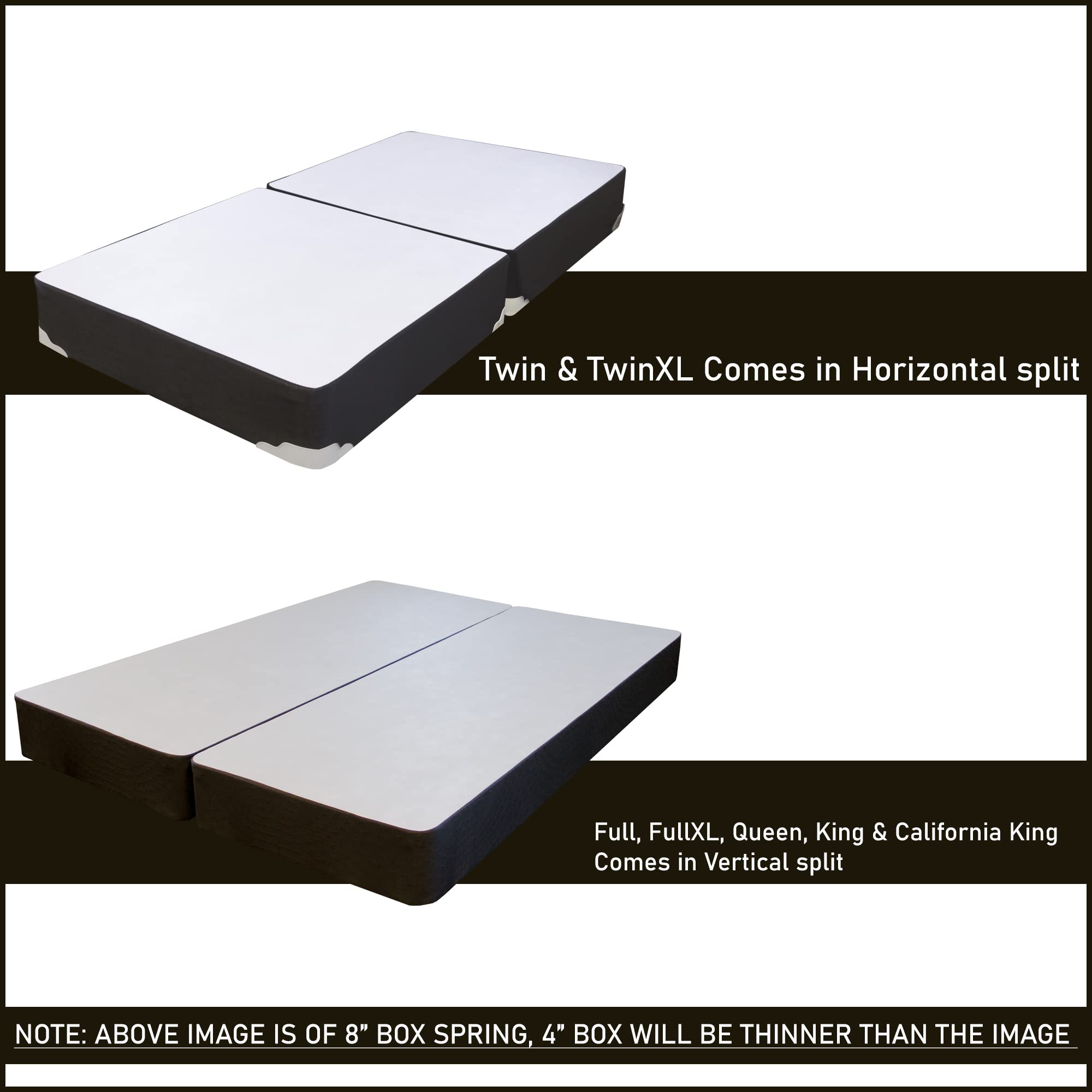 4-Inch Low Profile Wood Box Spring Foundation for King Mattress - Traditional Black Bed Base - Perfect for Platform Beds & Bedroom Sets