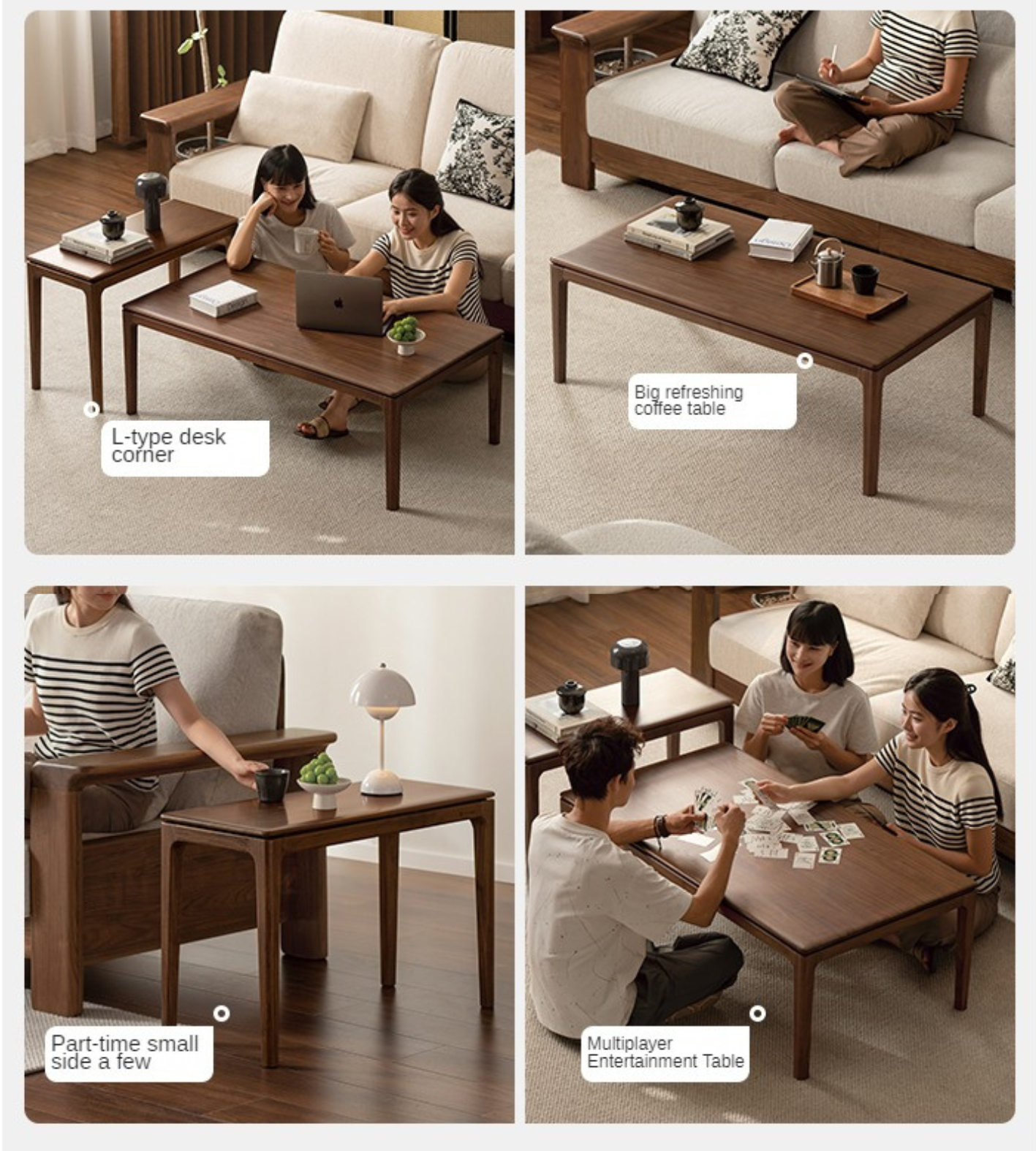Premium Black Walnut, Ash & Oak Solid Wood Coffee Table - Modern Rustic Living Room Furniture for Home Decor & Entertaining