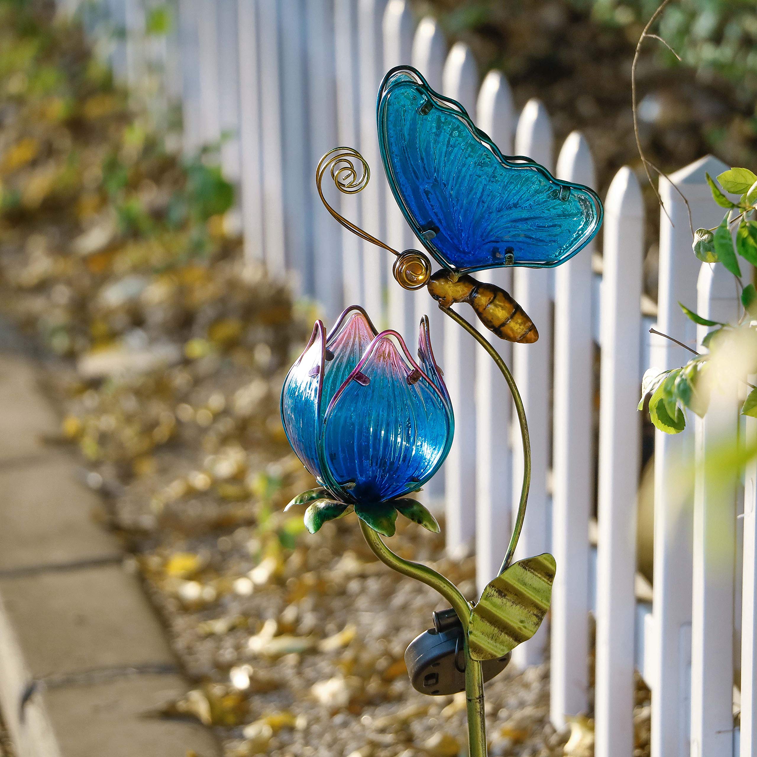 42'' Blue Glass Butterfly Solar Outdoor Lights - Metal Garden Stake Decor for Yard, Patio & Lawn | Solar-Powered Waterproof Garden Decorations | Unique Gift for Mom, Housewarming & Outdoor Parties