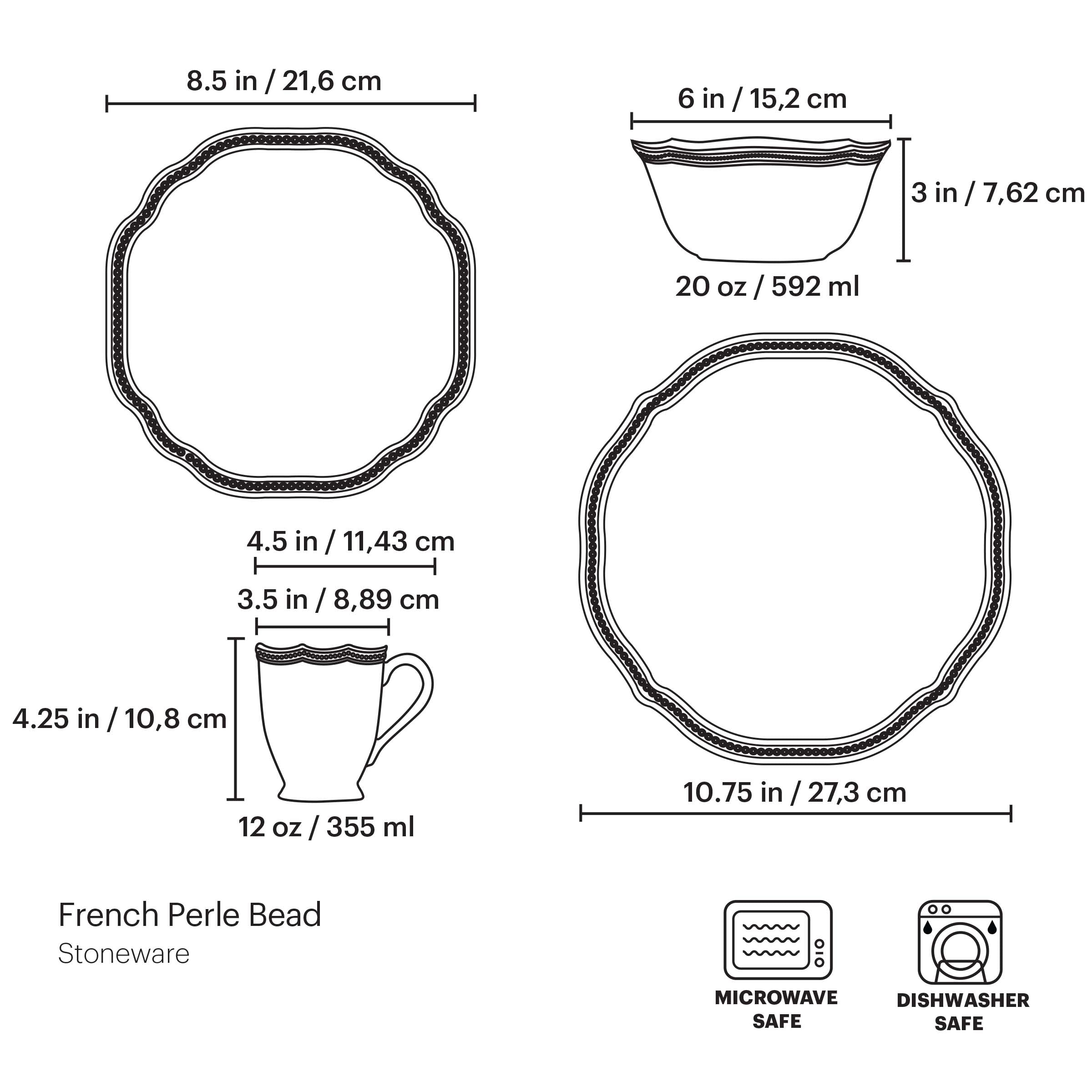 French Pearl Bead White 4-Piece Place Setting - Elegant Dinnerware Set for Formal Dining, Wedding, and Special Occasions