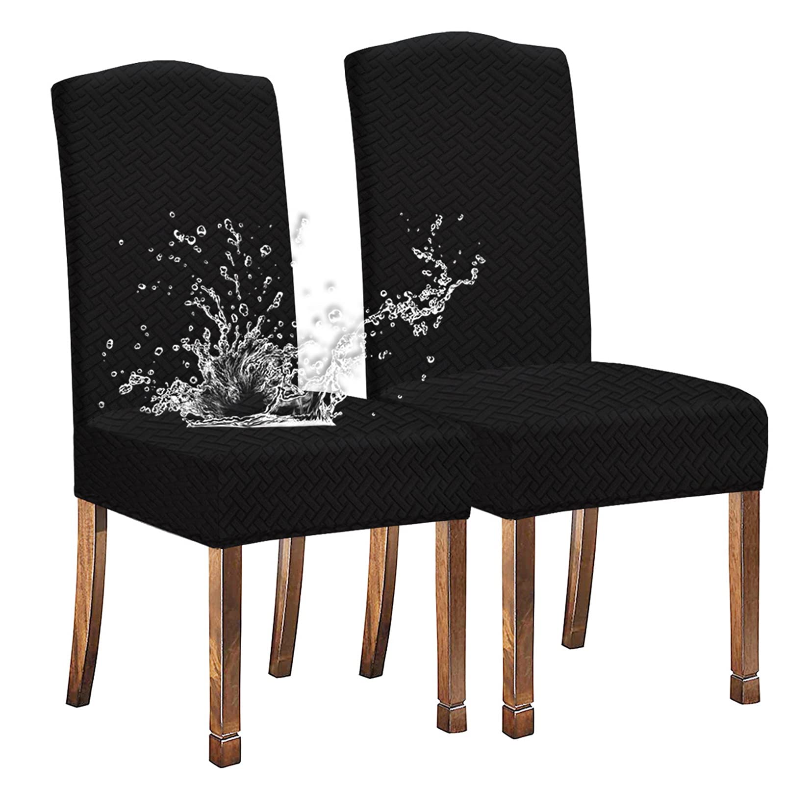 Premium Stretch Dining Chair Covers - Washable Waterproof Slipcovers for High Back Chairs (Set of 2, Black) | Perfect for Kitchen, Dining Room & Living Room Furniture Protection