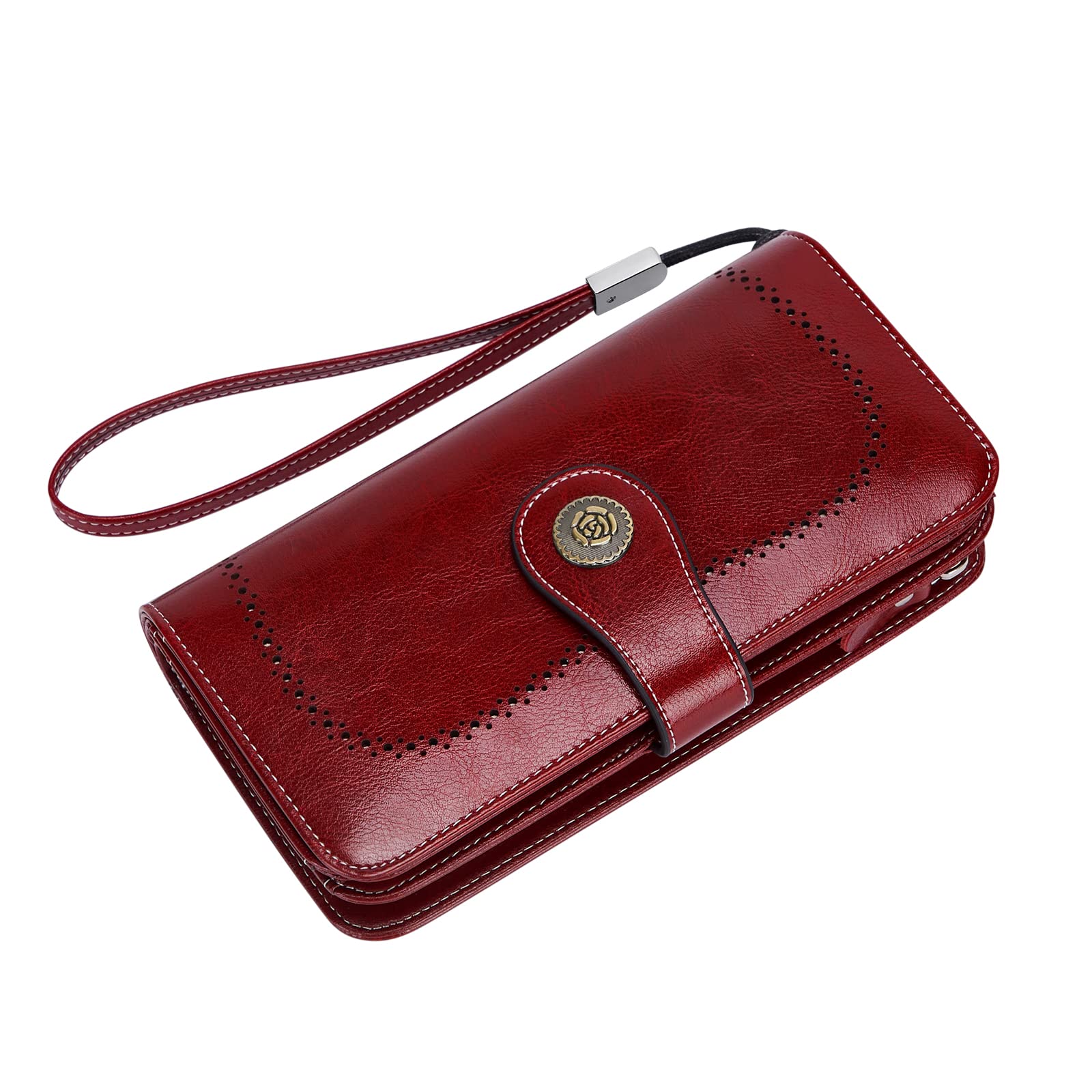 Genuine Leather Women's Wallet with RFID Blocking - Large Capacity Wristlet Clutch Purse & Credit Card Holder (Red) | Perfect for Everyday Use, Travel & Gift Giving