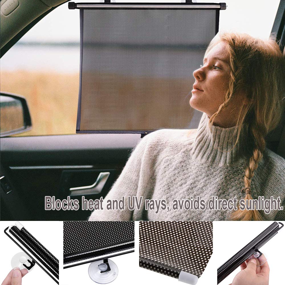 Universal Retractable Car Window Sunshade Roller - Blocks UV Rays & Heat for Side Windows - Fits Most Cars, Trucks, SUVs, Vans & RVs (2 Pack) - Perfect for Road Trips, Parking & Baby Protection
