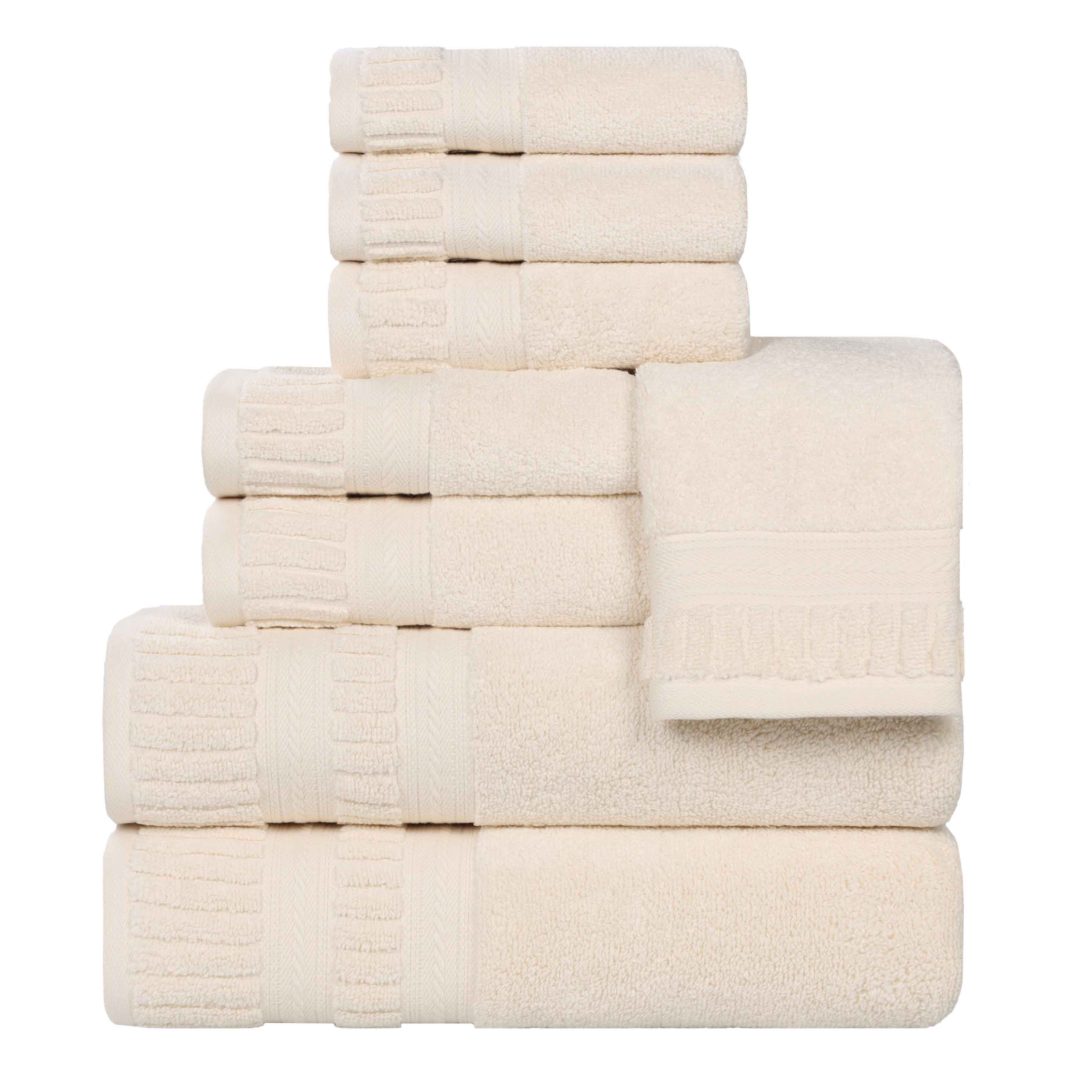 Venice Zero Twist Cotton Medium Weight Absorbent 8-Piece Bath Towel Set | Soft & Quick-Drying for Bathroom, Spa & Gym Use