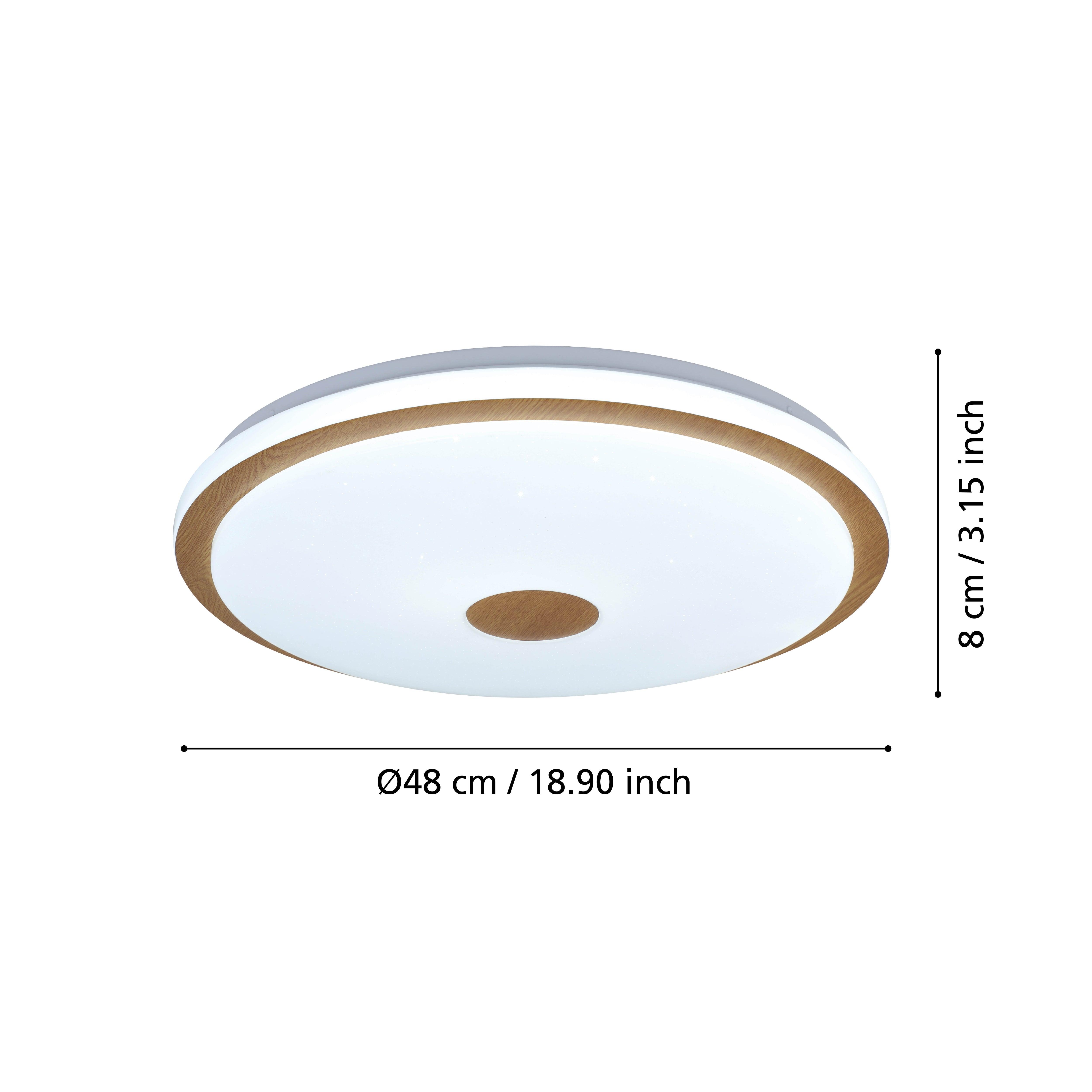 Eglo Lanciano 1 LED Wooden & White Round Ceiling Flush Mount Light Fixture 48cm - Modern Lighting for Bedroom, Living Room & Kitchen