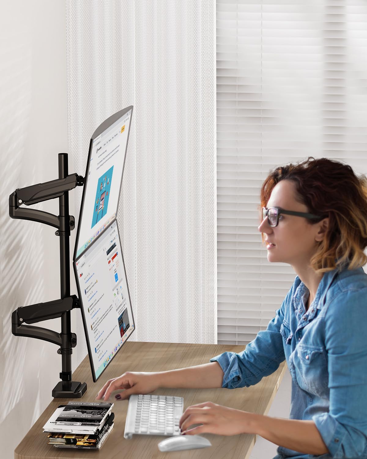 MOUNTUP Vertical Dual Monitor Stand - Heavy Duty Gas Spring Arm for 32 Inch Screens (4.4-17.6lbs), VESA 75x75/100x100 Mount with Clamp/Grommet Base - MU6012A - Perfect for Home Office, Gaming Setup & Workspace Ergonomics