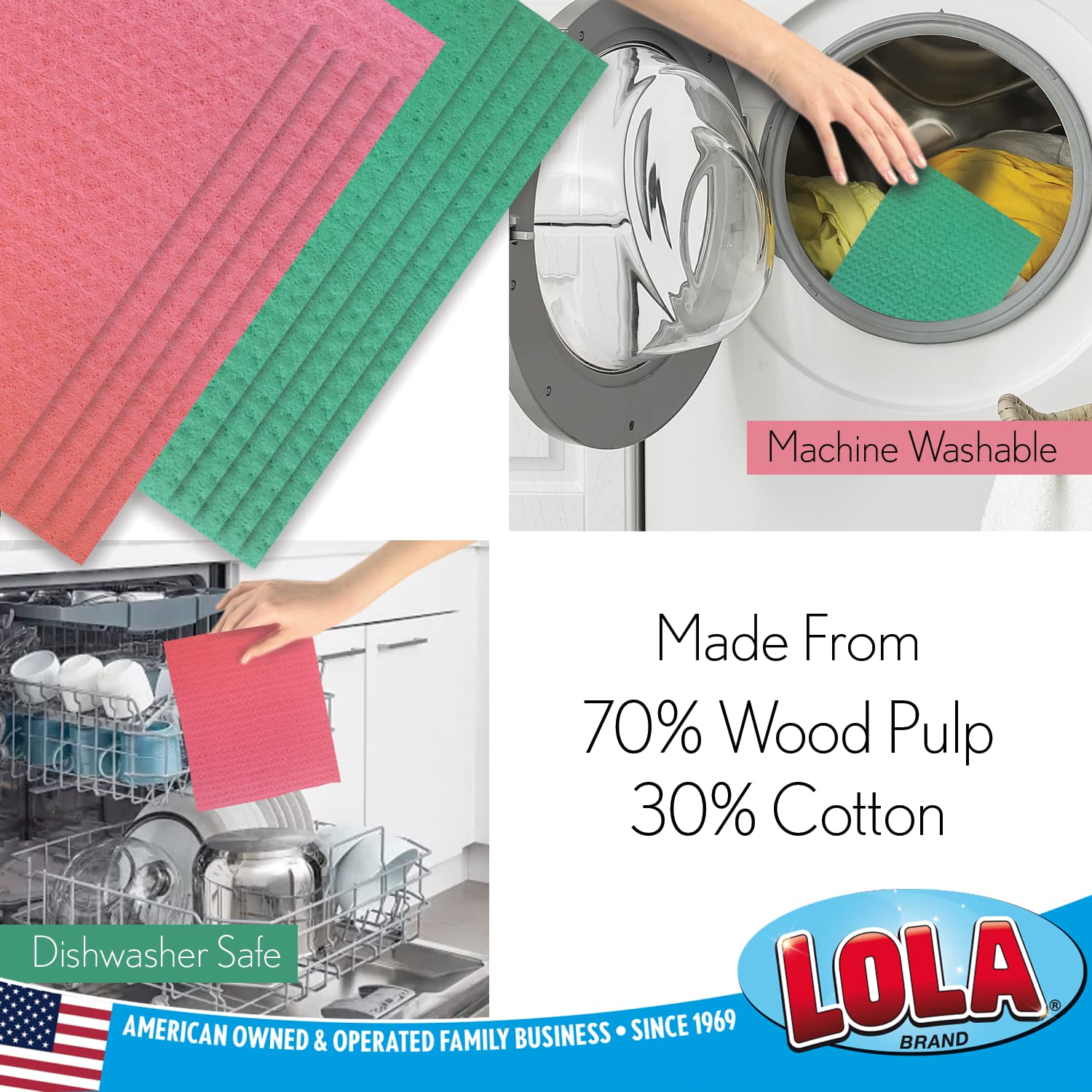 Lola Products Swedish Dishcloths - Eco-Friendly, Super Absorbent Reusable Paper Towels for Kitchen (2 Pack) | Perfect for Washing Dishes, Cleaning Glasses & Wiping Countertops