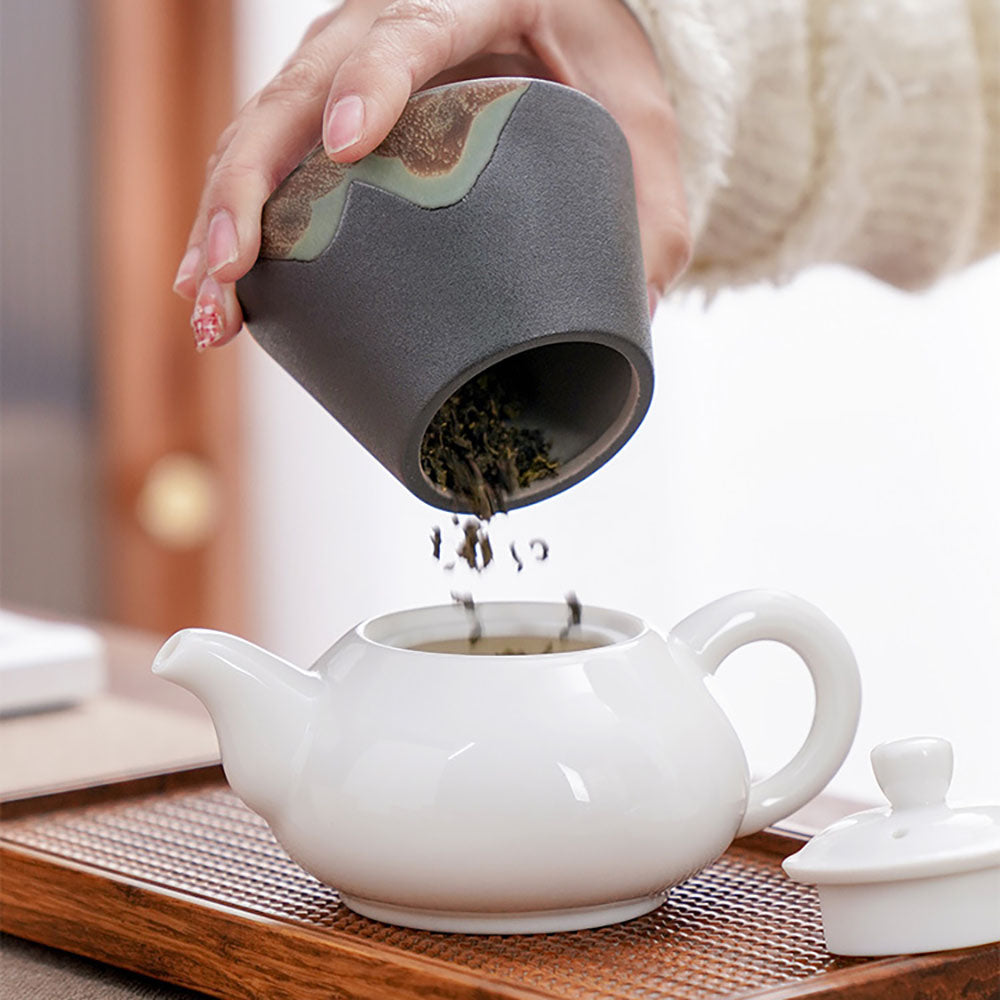 Premium Japanese Mountain Ceramic Tea Caddy - Authentic Handcrafted Green Tea Storage Container for Matcha & Loose Leaf Tea - Perfect for Home, Office & Tea Ceremonies