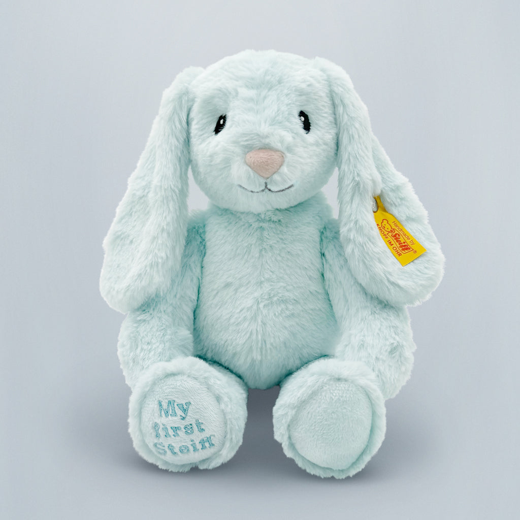 Steiff My First Steiff Hoppie Blue Rabbit Plush Toy - Perfect Baby Shower Gift & Nursery Decor for Newborns