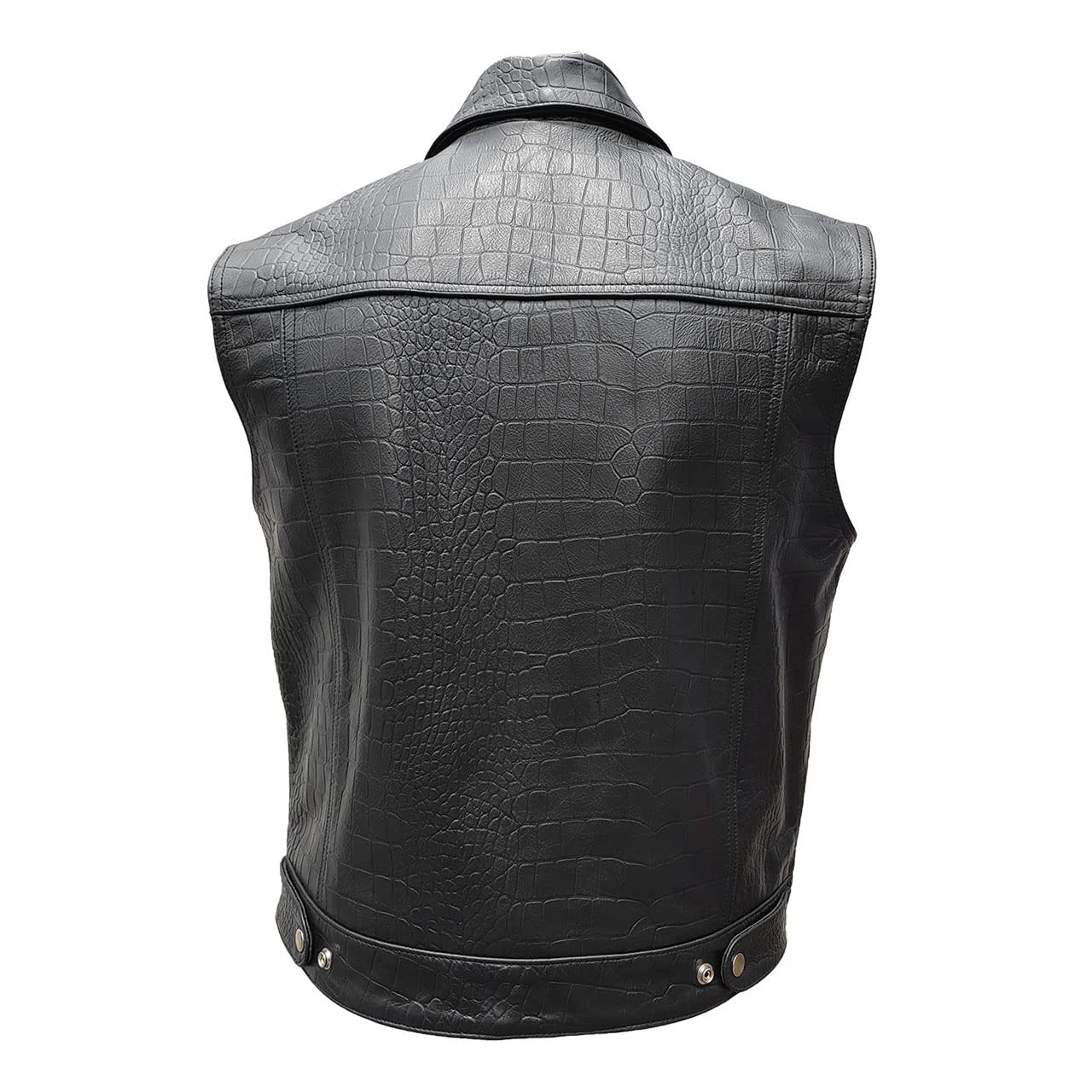 Vintage Men's Crocodile Embossed Leather Motorcycle Jacket Vest - Biker Style Outerwear for Riding & Casual Wear