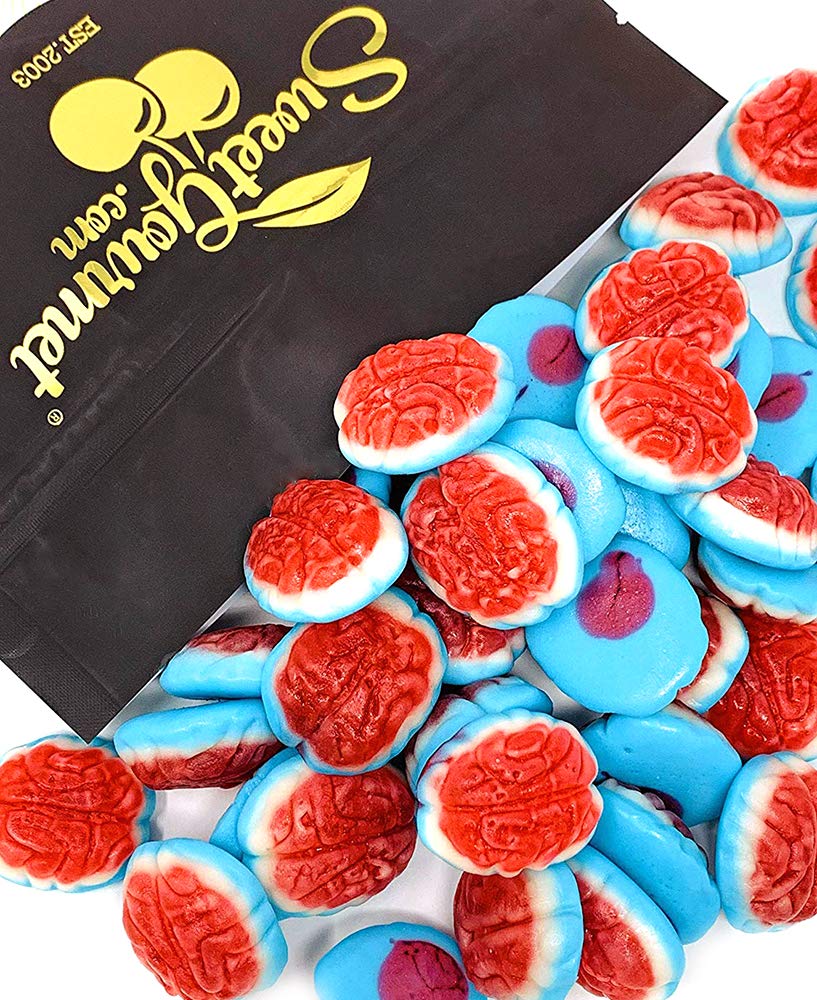 SweetGourmet Jelly Filled Gummy Brains - 2lb Bulk Unwrapped Candy for Halloween Party Favors, Trick or Treat, Movie Night Snacks & Office Treats