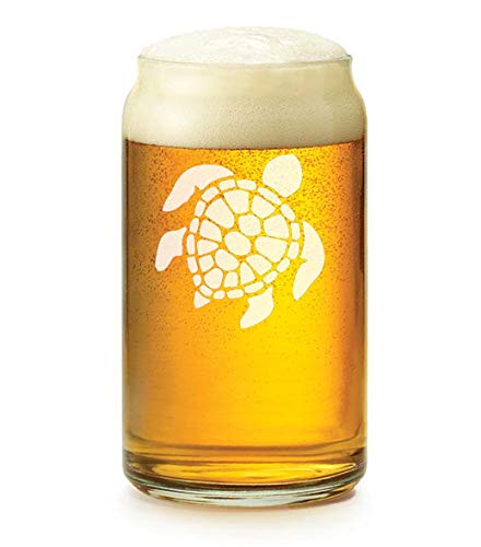 16 oz Beer Can Glass with Sea Turtle Design - Perfect for Iced Coffee, Soda, and Craft Beer at Home, Parties, and Beach Outings