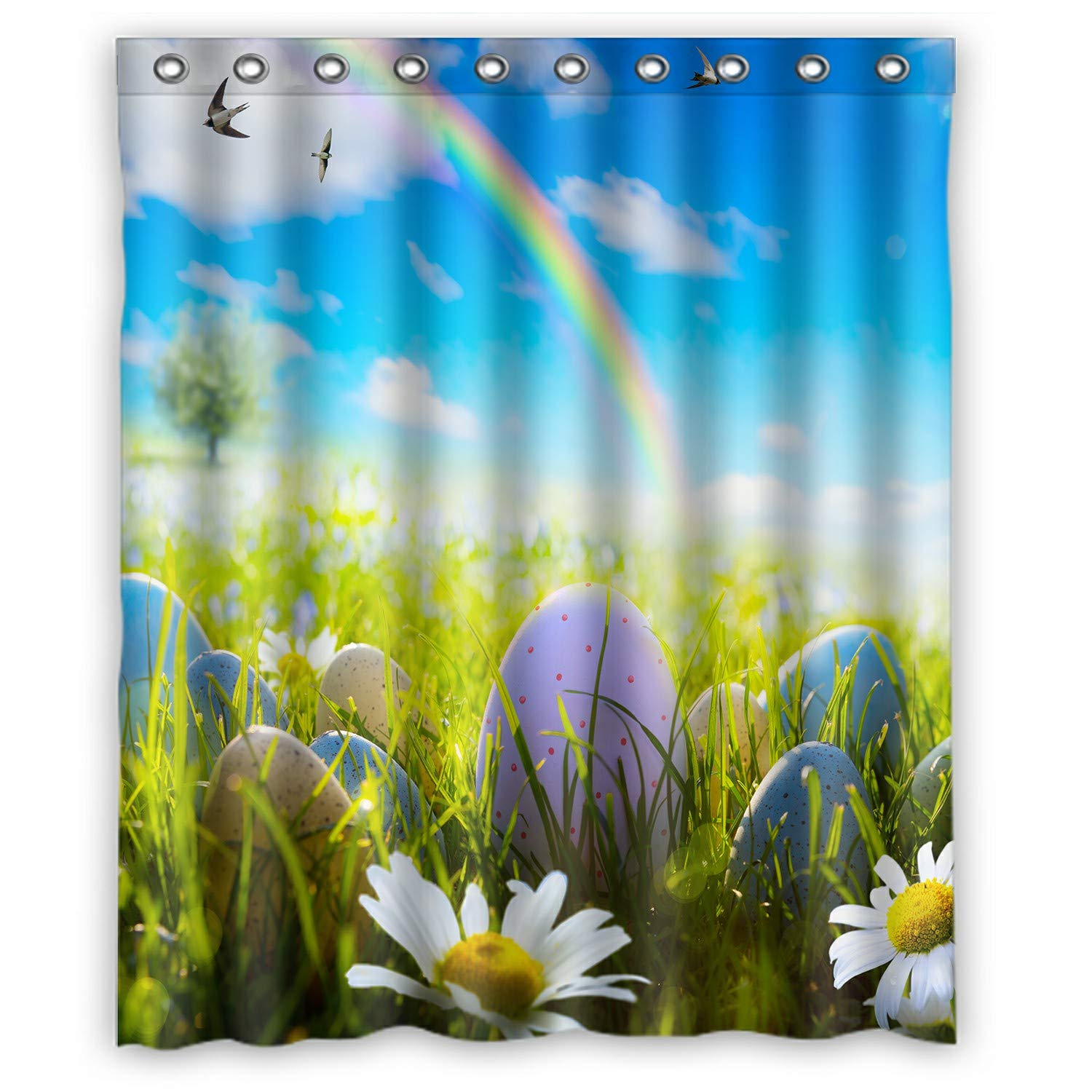 ECZJNT Easter Egg Art Spring Field Shower Curtain - Waterproof Bathroom Decor 60x72 Inch for Easter, Spring Home Decor & Seasonal Bathroom Upgrade