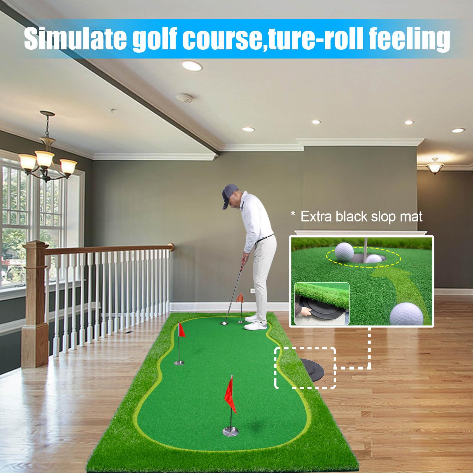 Premium Golf Putting Green Mat - Professional Indoor/Outdoor Training Aid with Challenging Putter Surface for Home, Office & Backyard Practice
