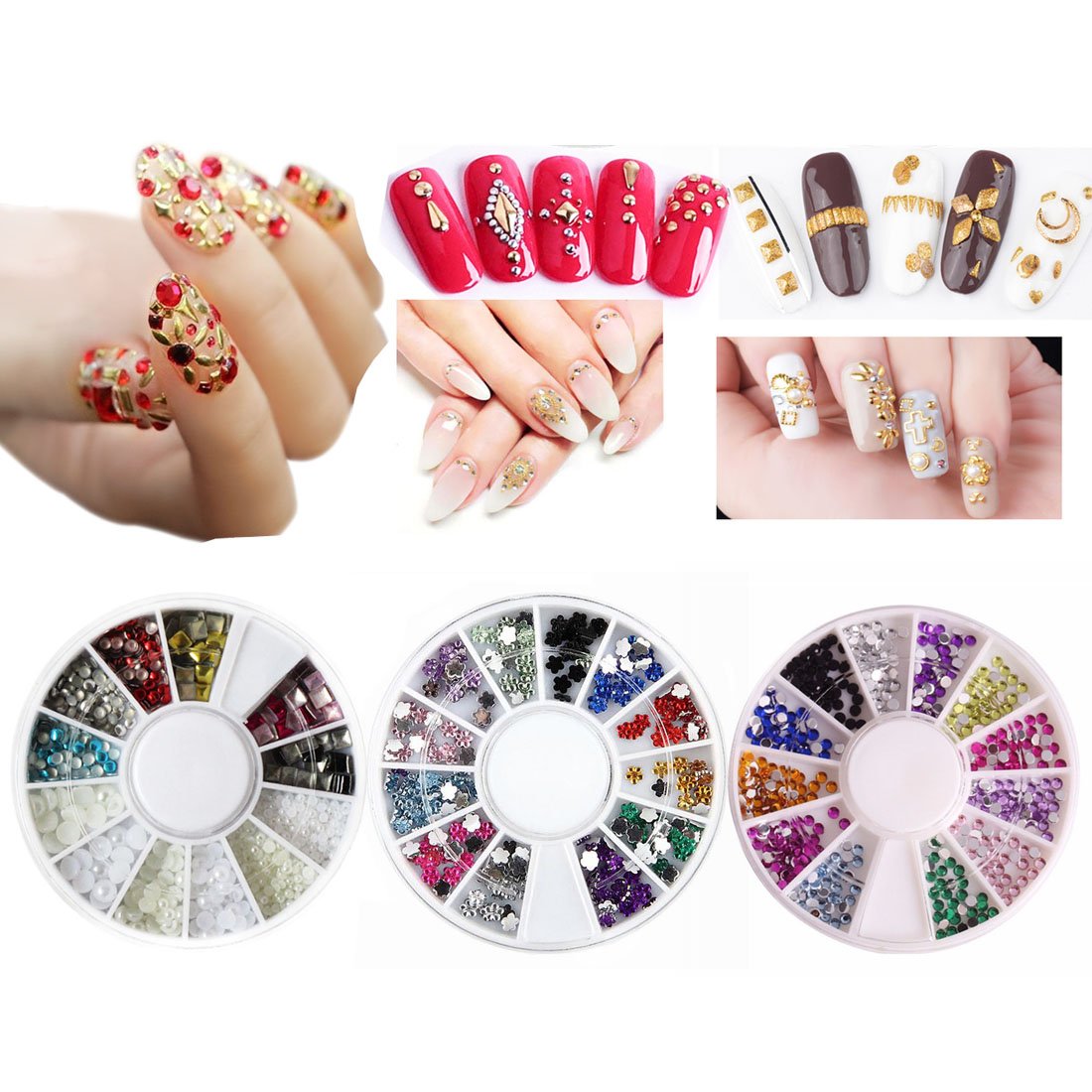 10 Pack Flower Nail Art Stickers - Water Slide Decals with Rhinestones for Acrylic Nails - DIY Nail Decorations for Manicure & Pedicure - Perfect for Parties, Weddings, and Salon Use (Style 1)