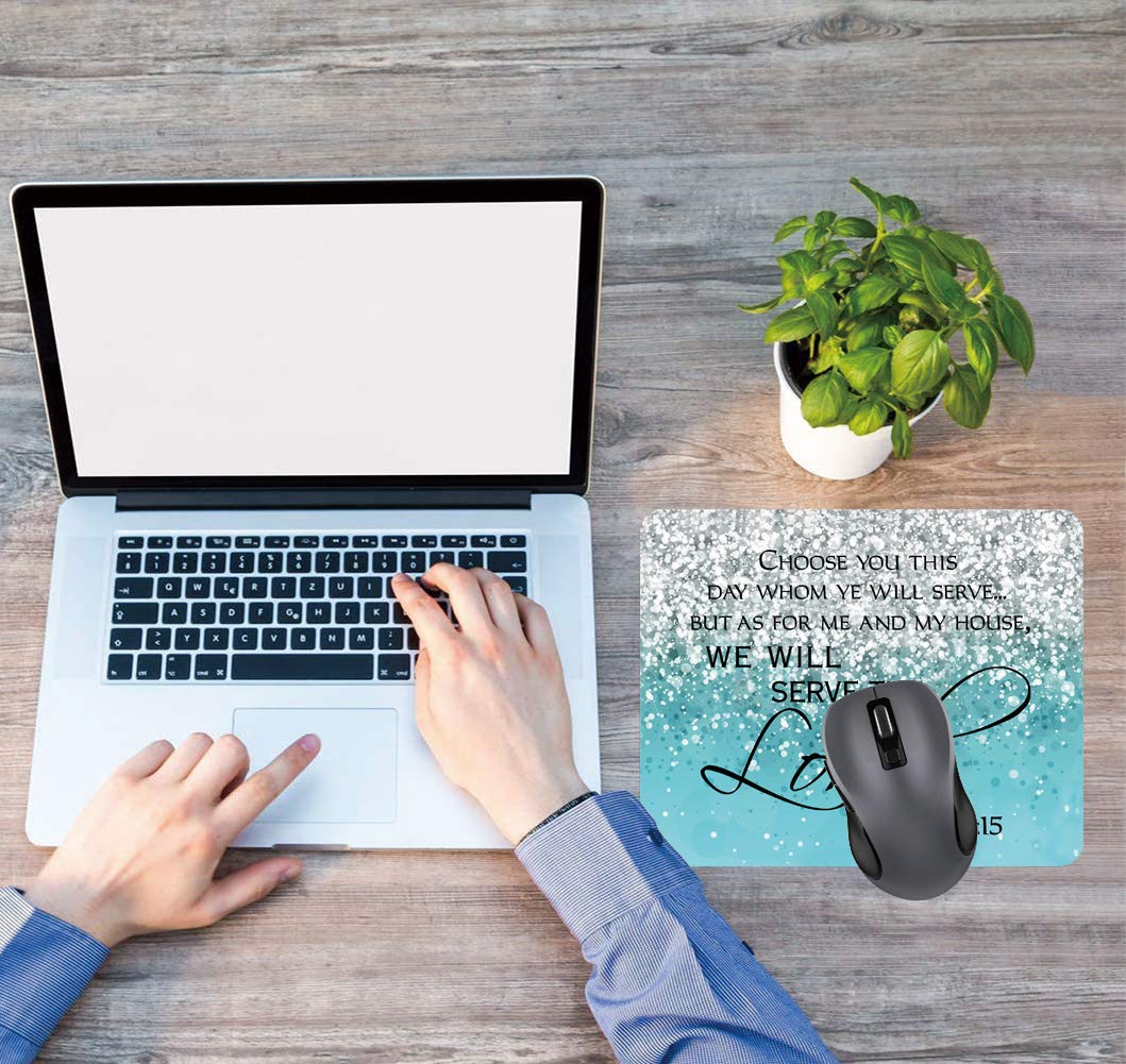 Inspiring Christian Bible Verse Joshua 24:15 Blue Glitter Mouse Pad - Non-Slip Rubber Base for Laptop & Computer - Perfect for Office, Gaming & Faith-Based Workspaces