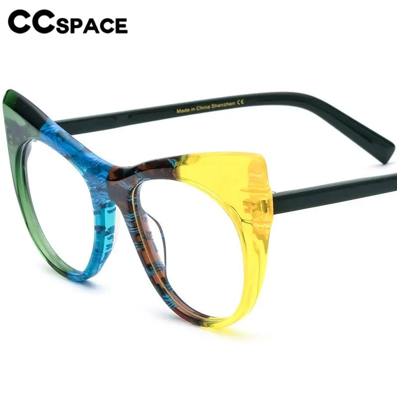 CCspace Unisex Full Rim Round Cat Eye Acetate Eyeglasses Frame 56923 - Stylish Retro Glasses for Men & Women, Perfect for Reading, Fashion Accessories, and Daily Wear